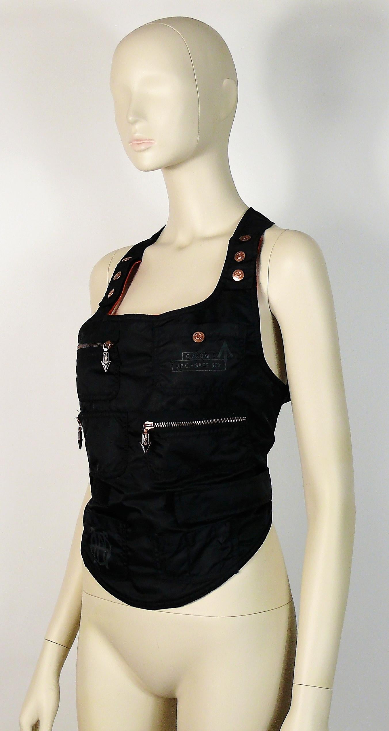 Jean Paul Gaultier Safe Sex Nylon Bondage Backless Utilitarian Vest Size S In Good Condition In Nice, FR