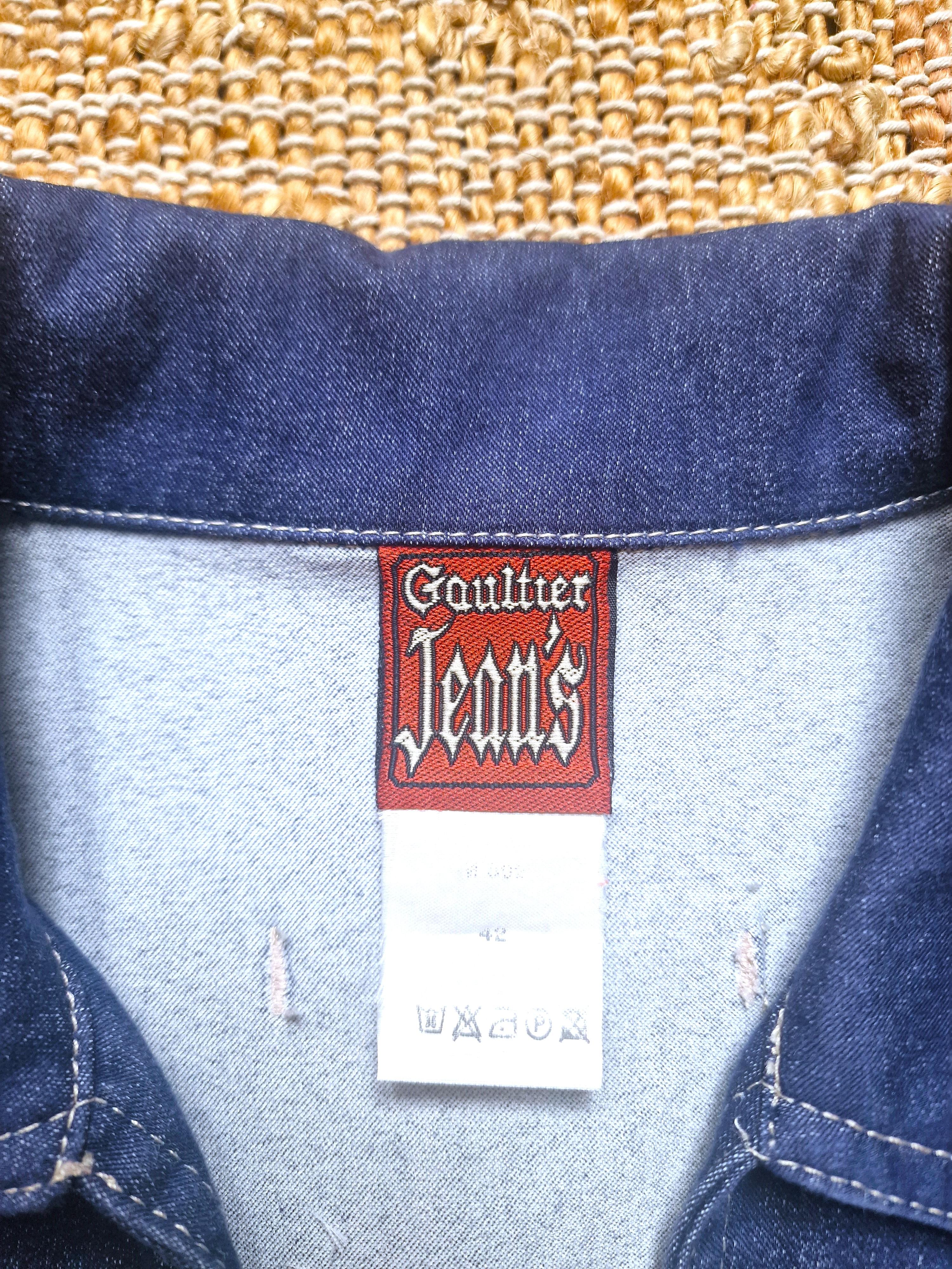 Jean Paul Gaultier Safety Pin Clips Vintage Bella Hadid Denim Blue Crop Tee Top en vente 11