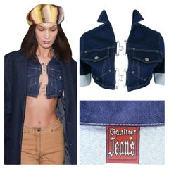Jean Paul Gaultier Safety Pin Clips Vintage Bella Hadid Denim Blue Crop Tee Top