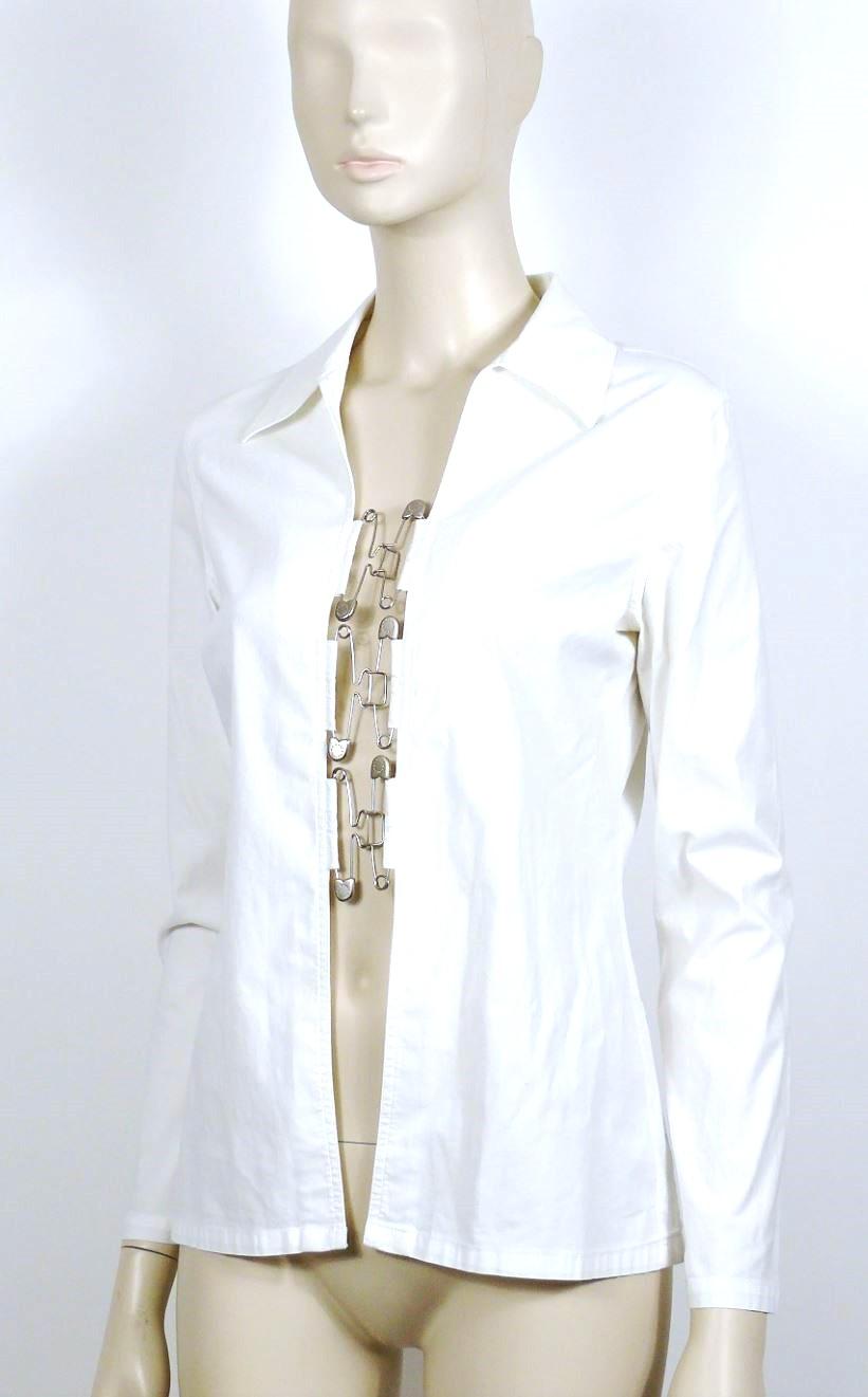 Jean Paul Gaultier Safety Pin Clips Vintage Bella Hadid White Shirt Blouse Top In Excellent Condition For Sale In PARIS, FR