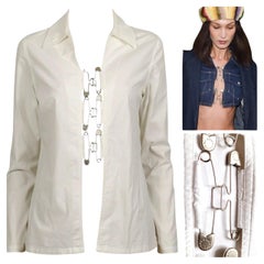 Jean Paul Gaultier Safety Pin Clips Retro Bella Hadid White Shirt Blouse Top