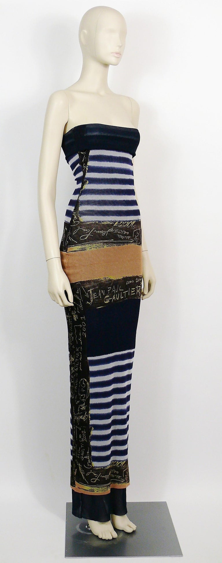 Jean Paul Gaultier Sailor Graffitis Print Fuzzi Mesh Strapless Tube