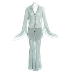 Jean Paul Gaultier seafoam green chiffon blouse and skirt set, ss 2002