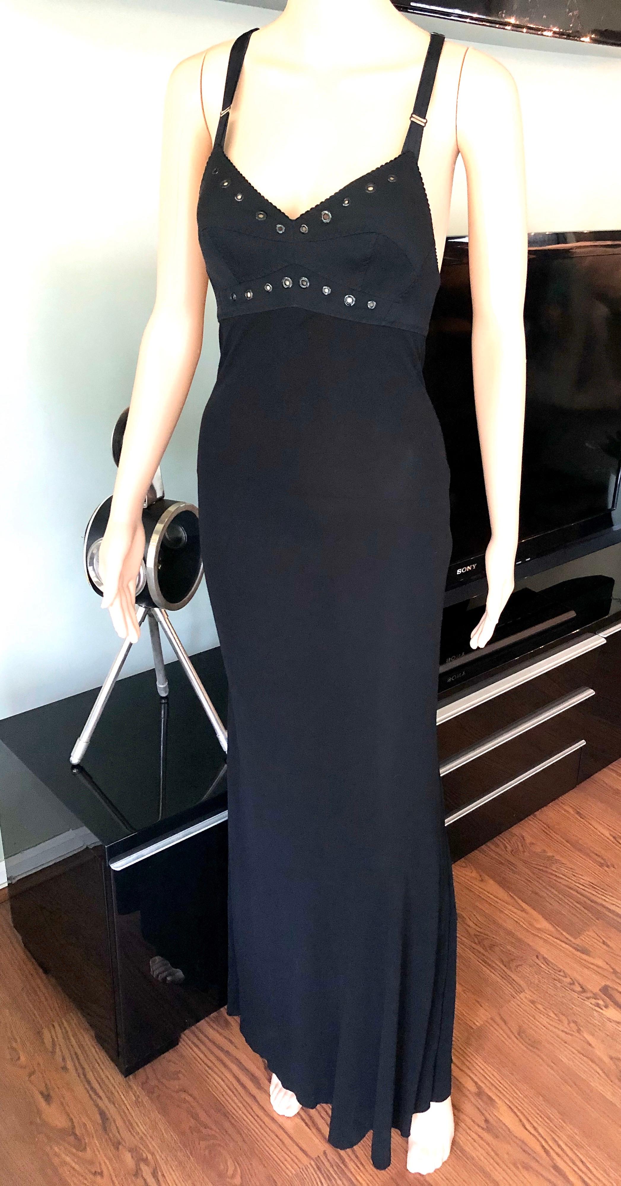 Jean Paul Gaultier Schwarzes Kleid mit halbtransparentem Rückenausschnitt und akzentuiertem Ösenbesatz und Büste im Zustand „Gut“ im Angebot in Naples, FL