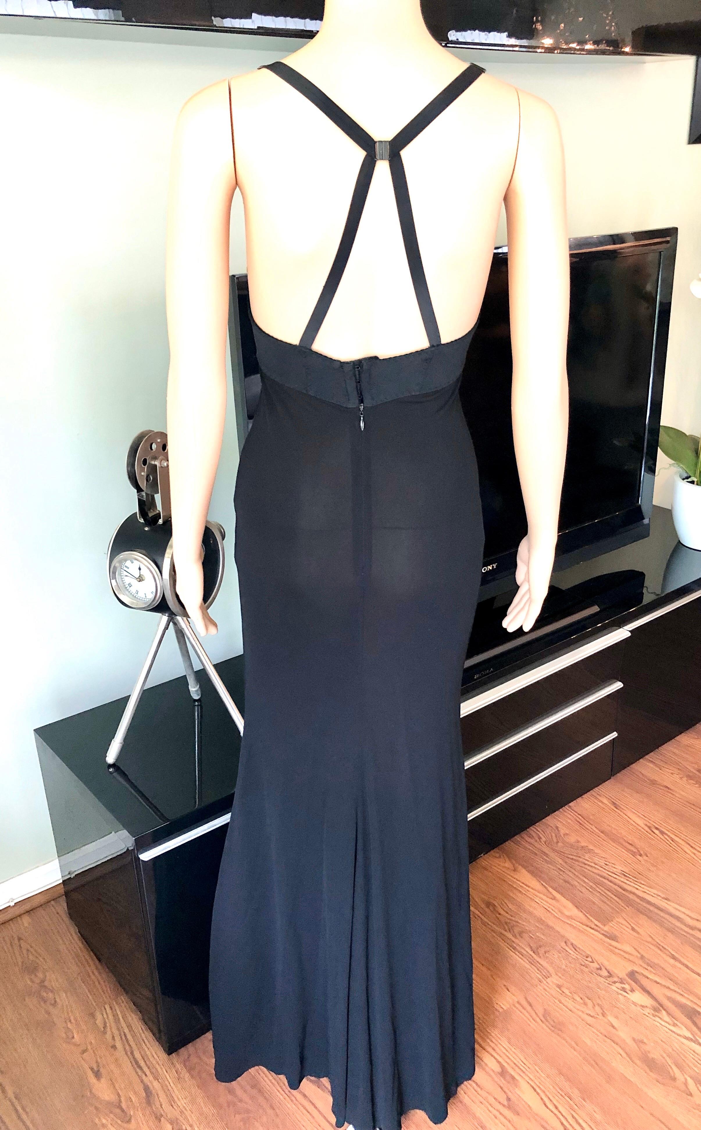 Jean Paul Gaultier Semi-Sheer Cutout Back Grommet Accented Bust Black Dress In Good Condition For Sale In Naples, FL