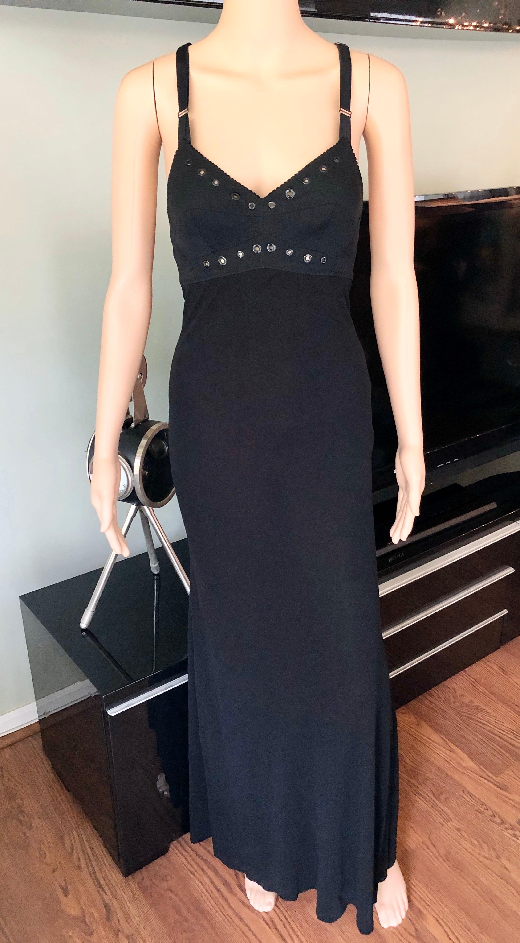 Jean Paul Gaultier Schwarzes Kleid mit halbtransparentem Rückenausschnitt und akzentuiertem Ösenbesatz und Büste im Angebot 1