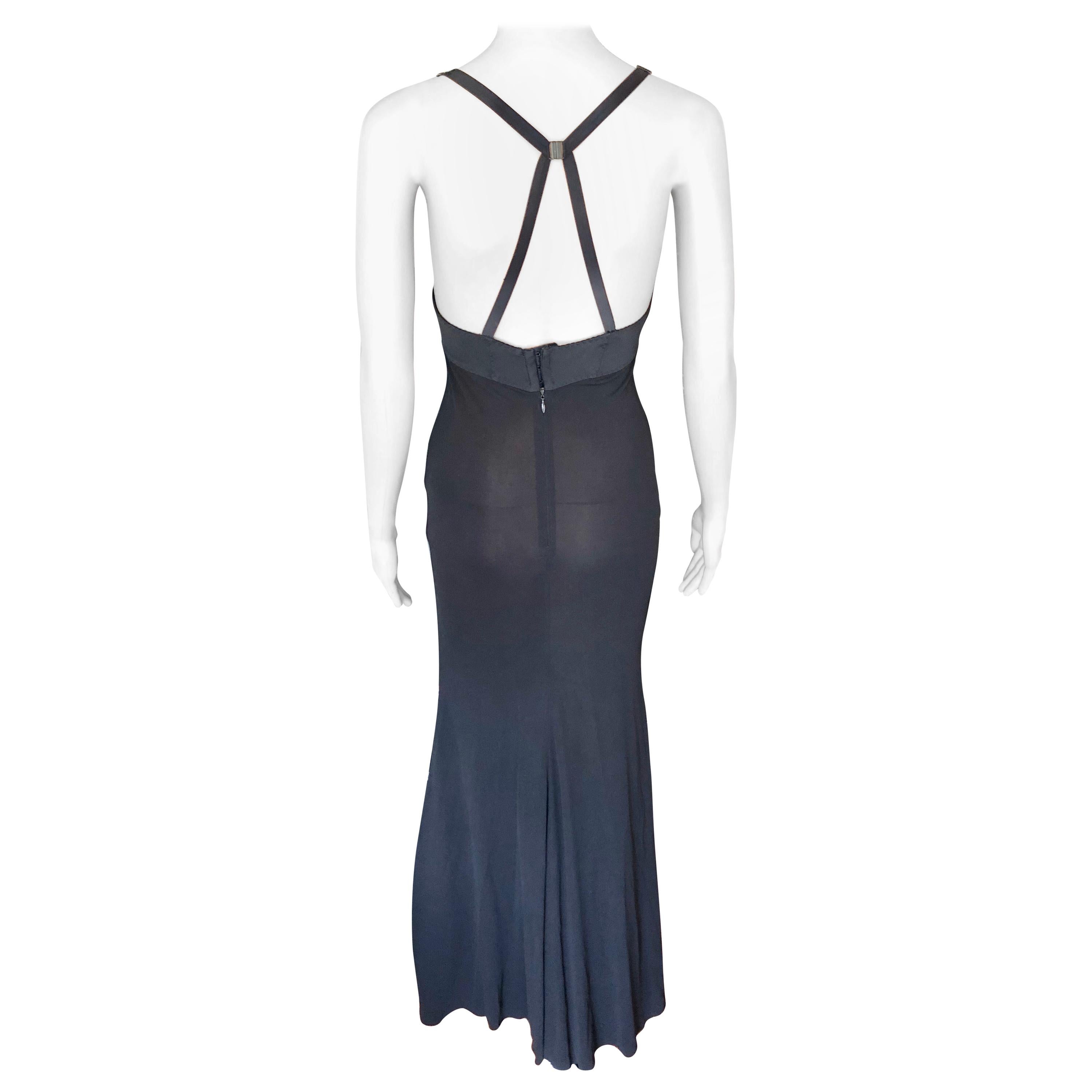 Jean Paul Gaultier Schwarzes Kleid mit halbtransparentem Rückenausschnitt und akzentuiertem Ösenbesatz und Büste im Angebot