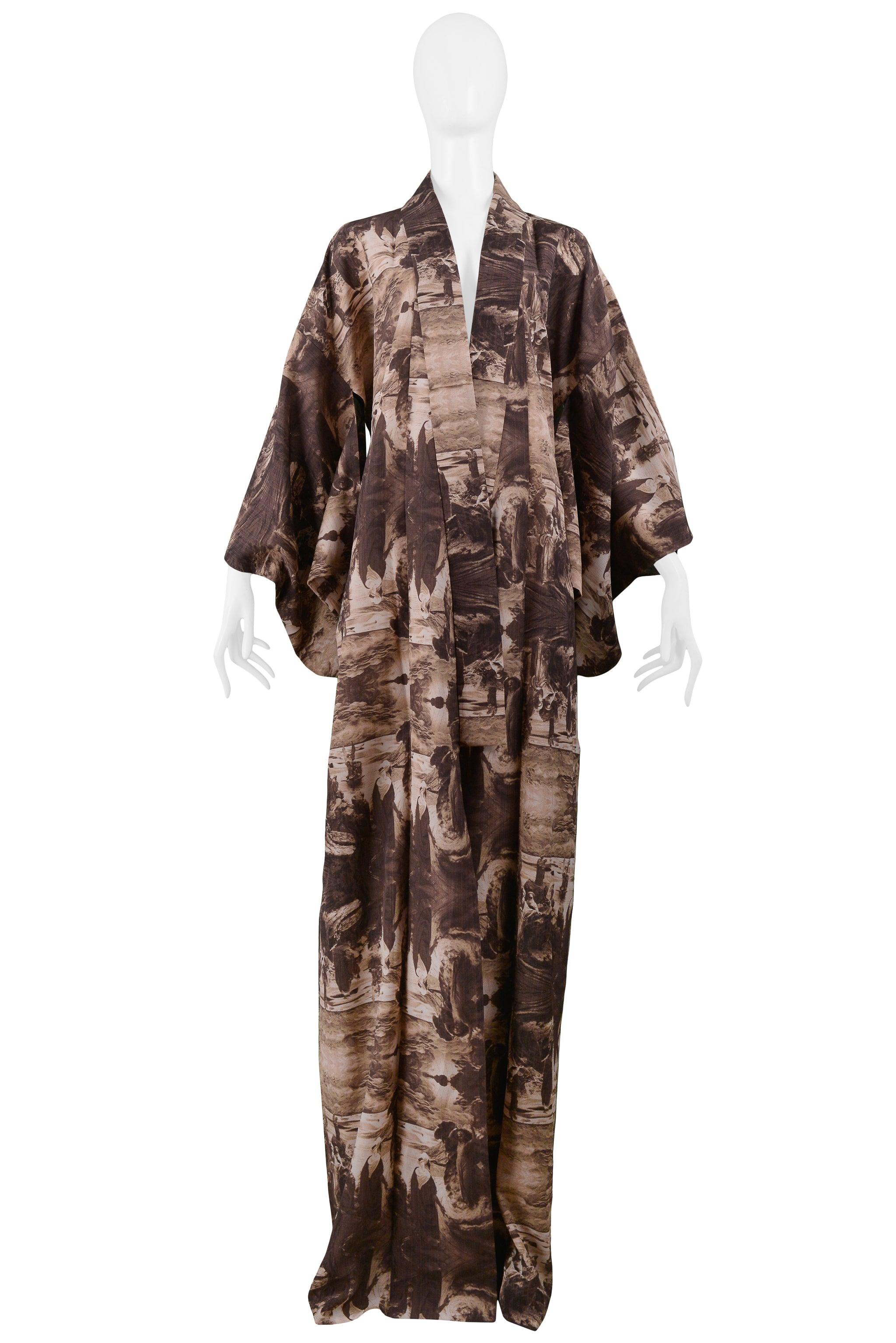 Resurrection Vintage is excited to offer a vintage Jean Paul Gaultier cotton Yukata robe featuring a photographic sepia brown impressionistic biblical print. The textile design and palette were a personal design project by Jean Paul Gaultier and the