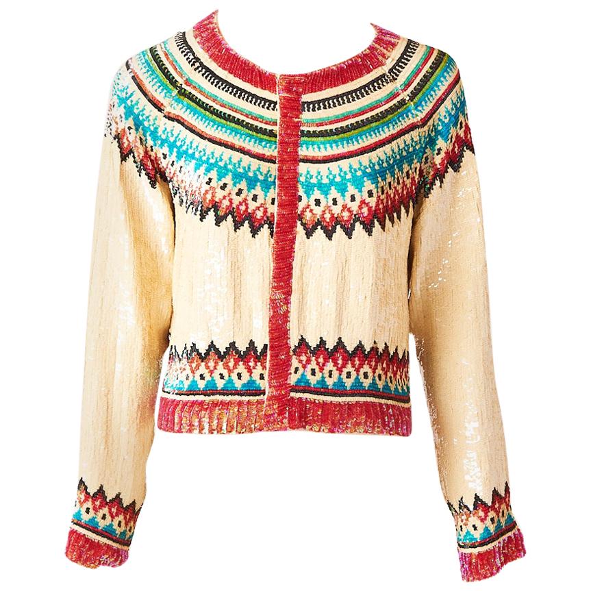 Jean Paul Gaultier Sequined Fair Isle Pattern Cardigan