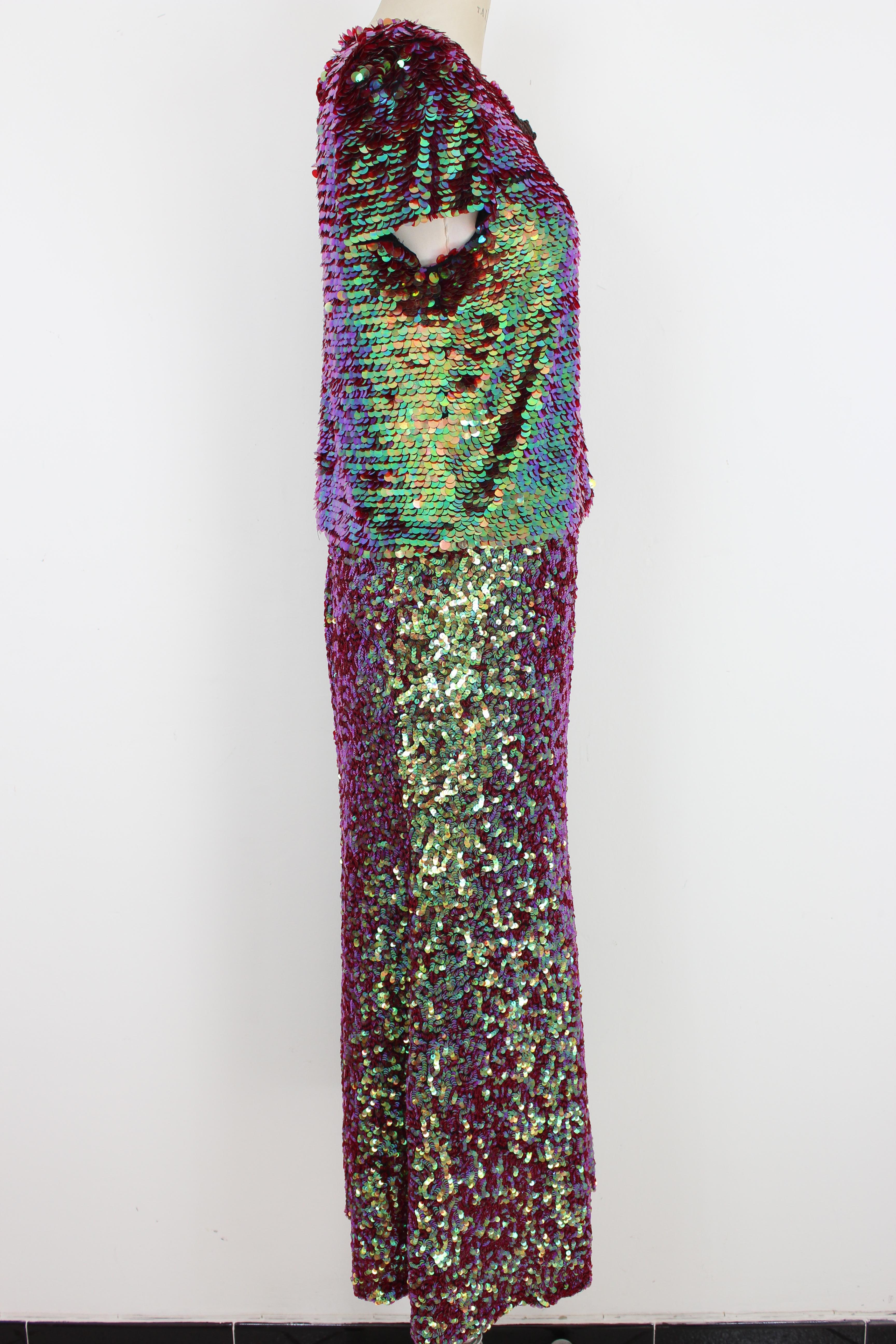 Jean Paul Gaultier Sequins Iridescent Multicolor Skirt Suit Cocktail Dress 1990s 1