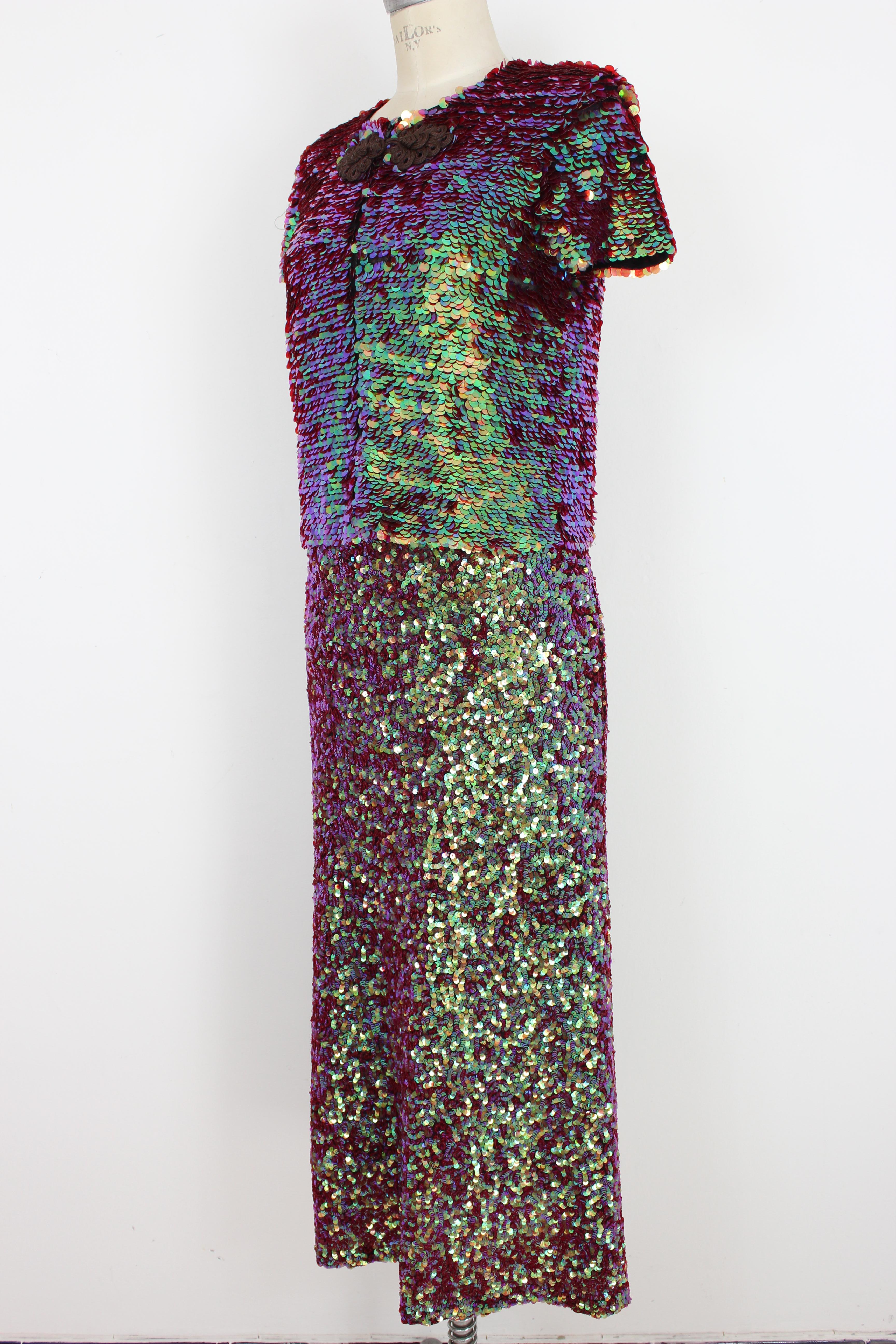 Jean Paul Gaultier Sequins Iridescent Multicolor Skirt Suit Cocktail Dress 1990s 2