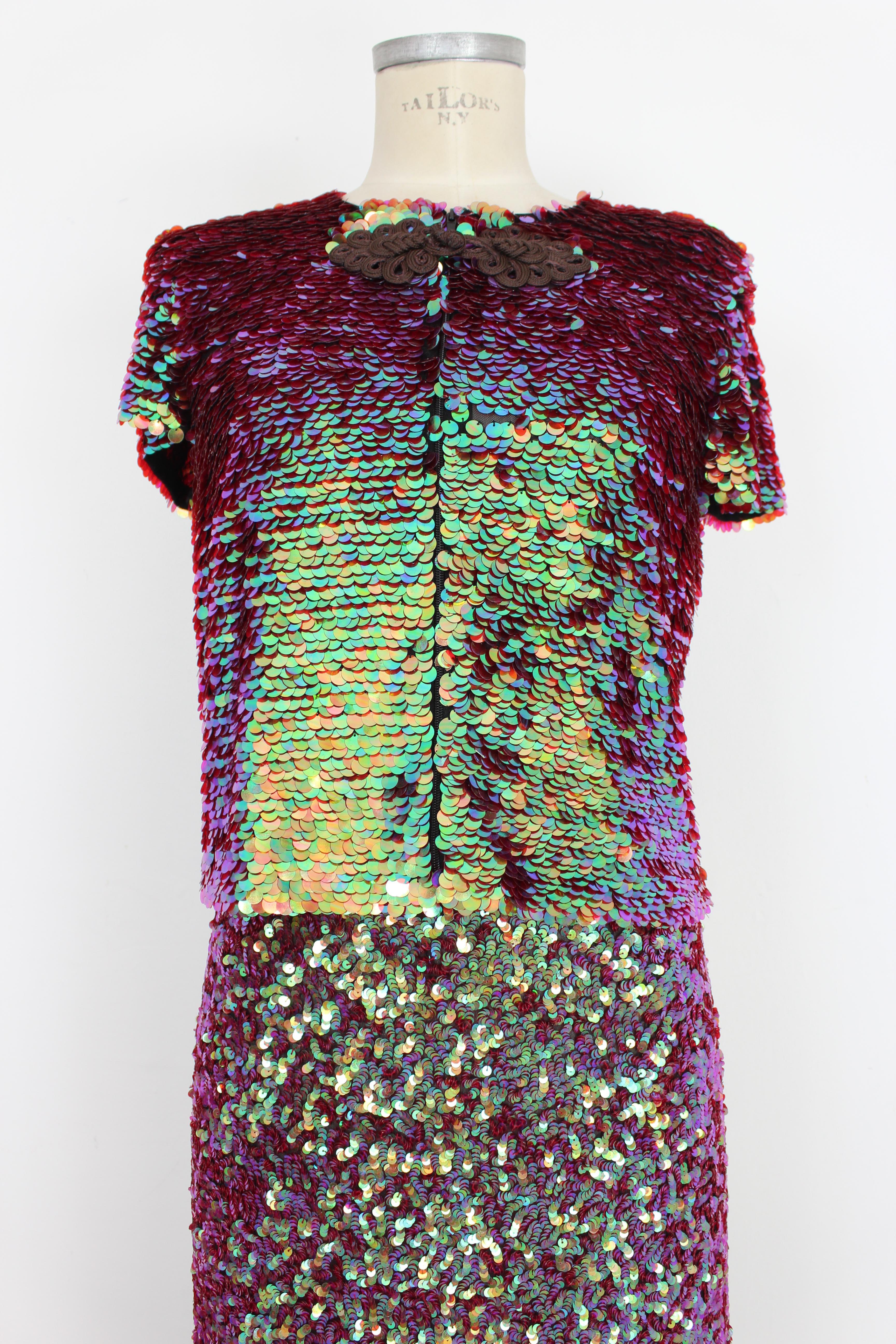 Jean Paul Gaultier Sequins Iridescent Multicolor Skirt Suit Cocktail Dress 1990s 3