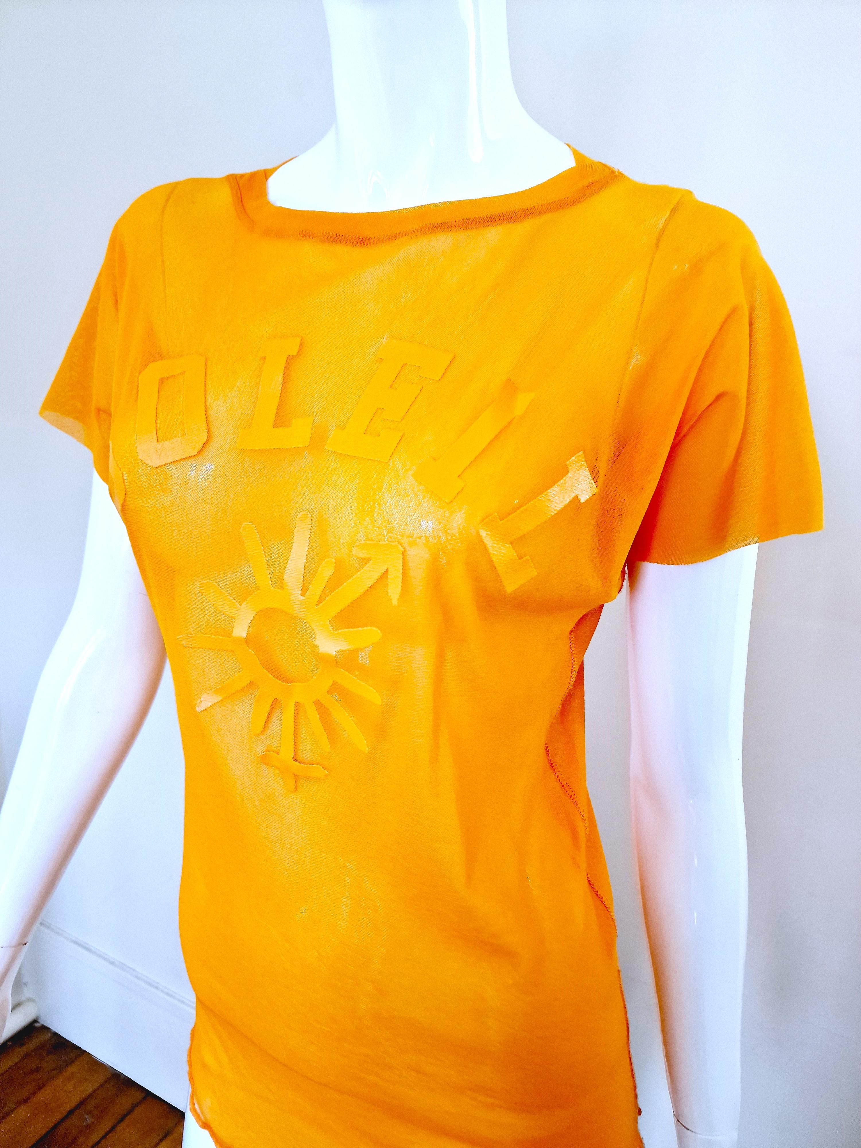 Jean Paul Gaultier Sex Sybmol Soleil Orange Logo Text Men Shirt Large XL Top In Excellent Condition For Sale In PARIS, FR