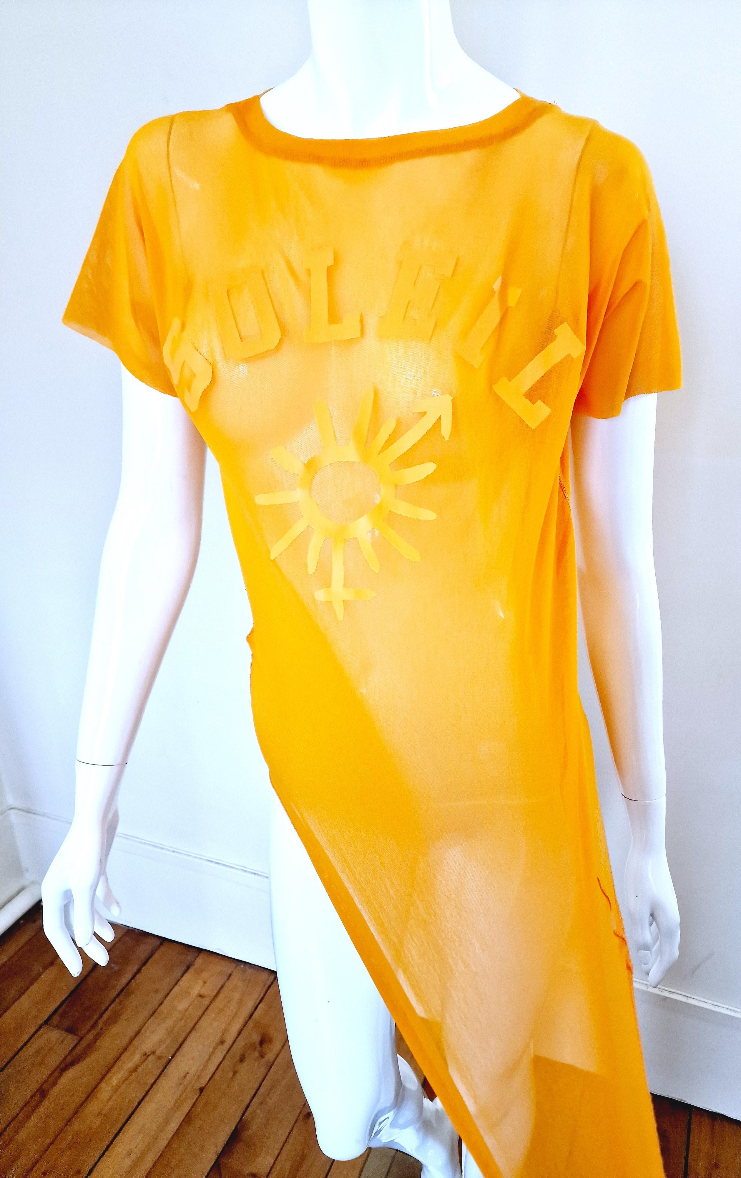 Men's Jean Paul Gaultier Sex Sybmol Soleil Orange Logo Text Men Shirt Large XL Top For Sale