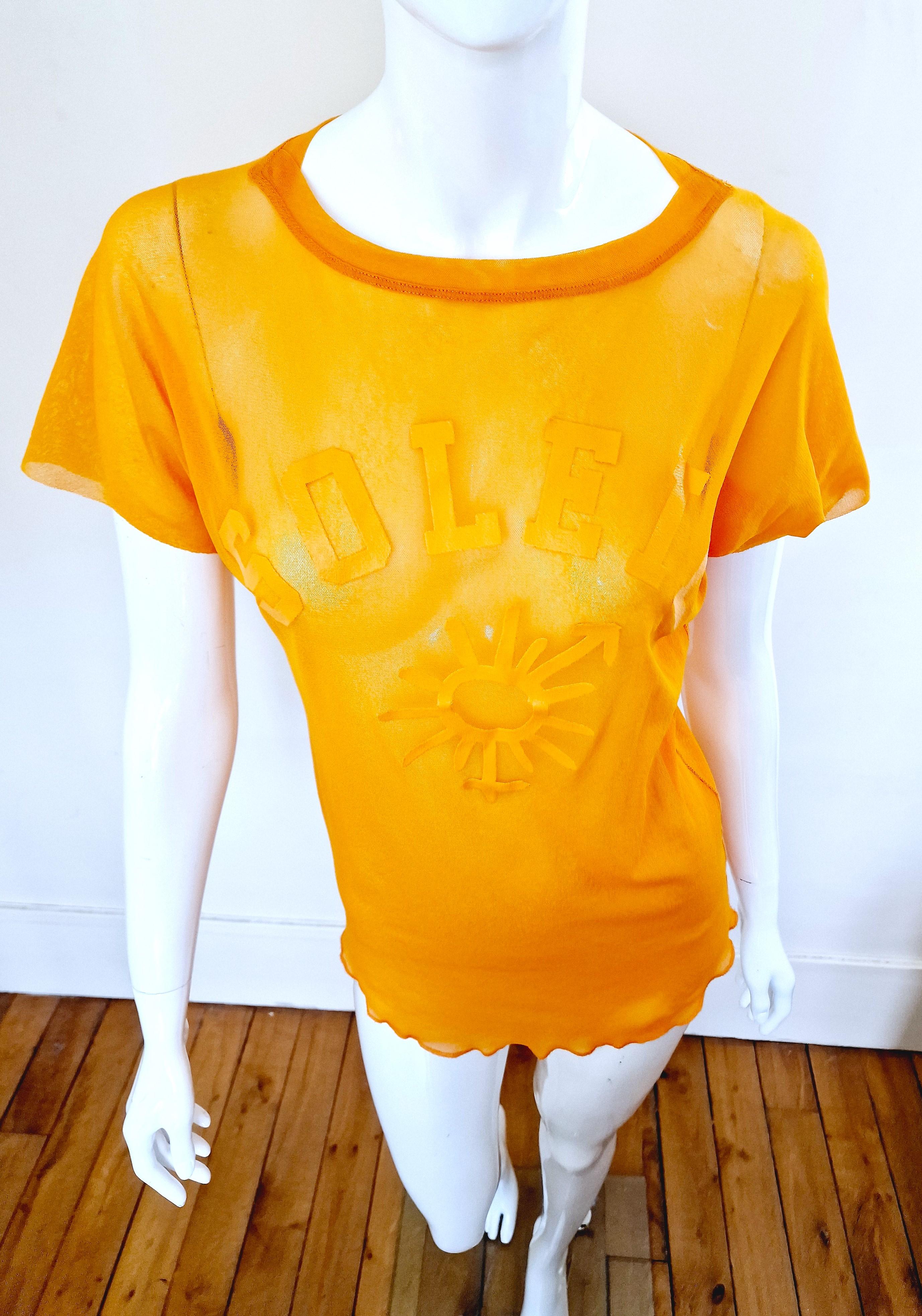 Jean Paul Gaultier Sex Sybmol Soleil Orange Logo Text Men Shirt Large XL Top For Sale 2