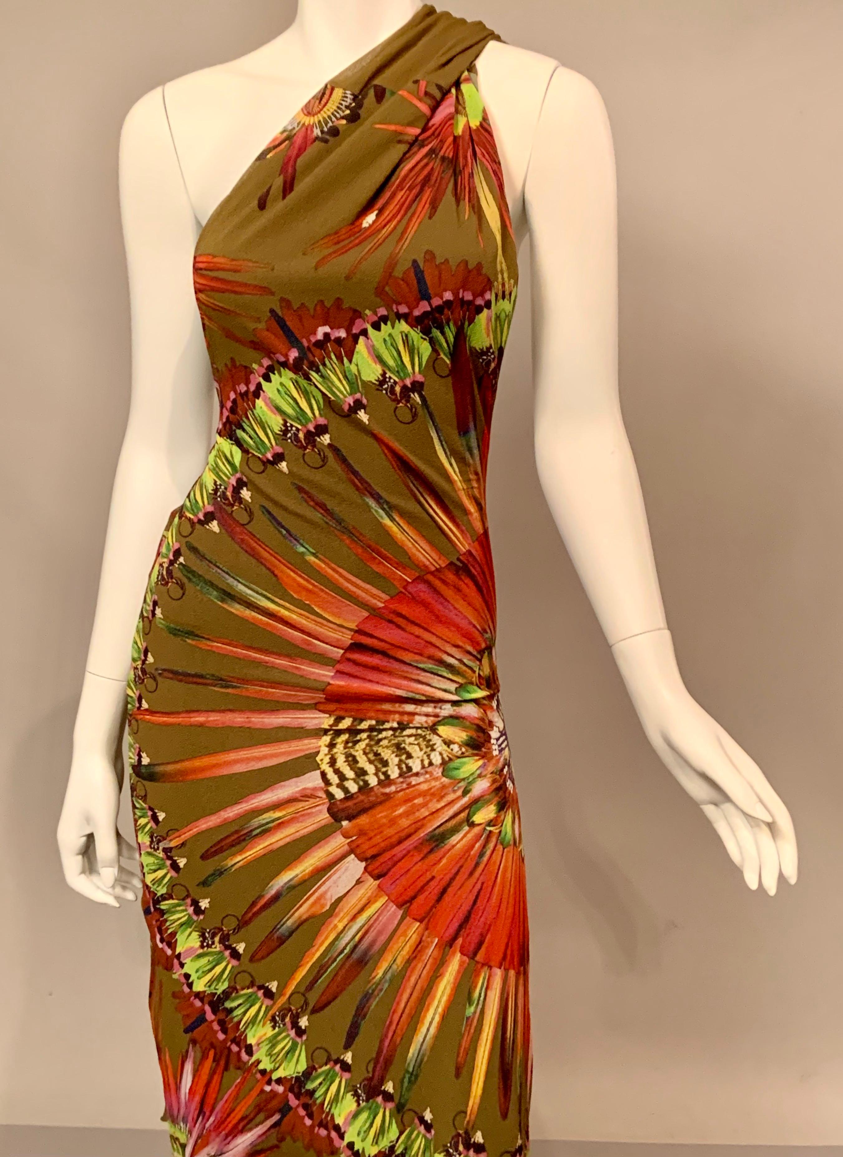 A terrific dress from Jean Paul Gaultier, easy to wear, easy to pack and easy to love, this dress slips on over your head and sits on the waist. The top is backless, it is a long rectangle which goes over the left shoulder and through two loops, one