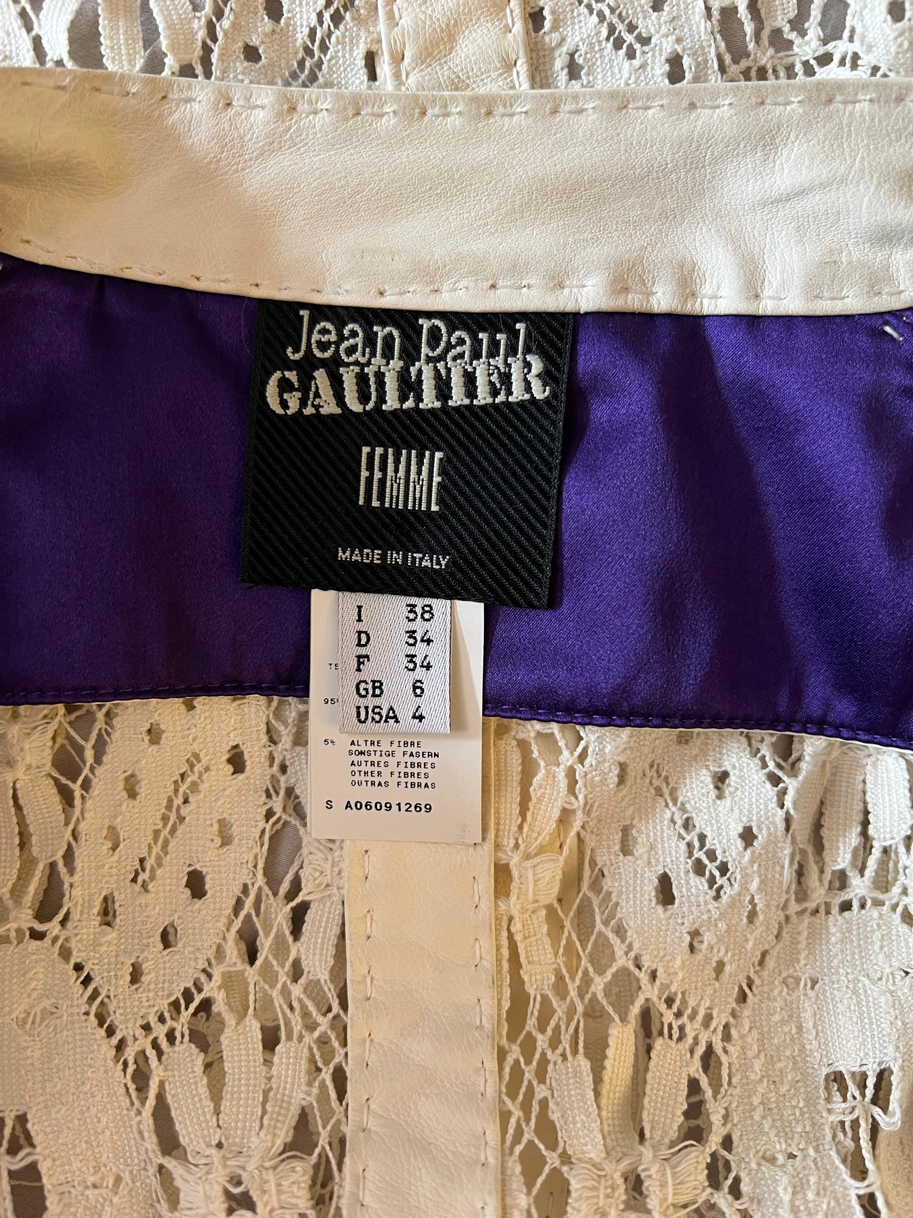 Beige Jean Paul Gaultier Sheer Lace Inserts Cutout Ivory Top Jacket  For Sale