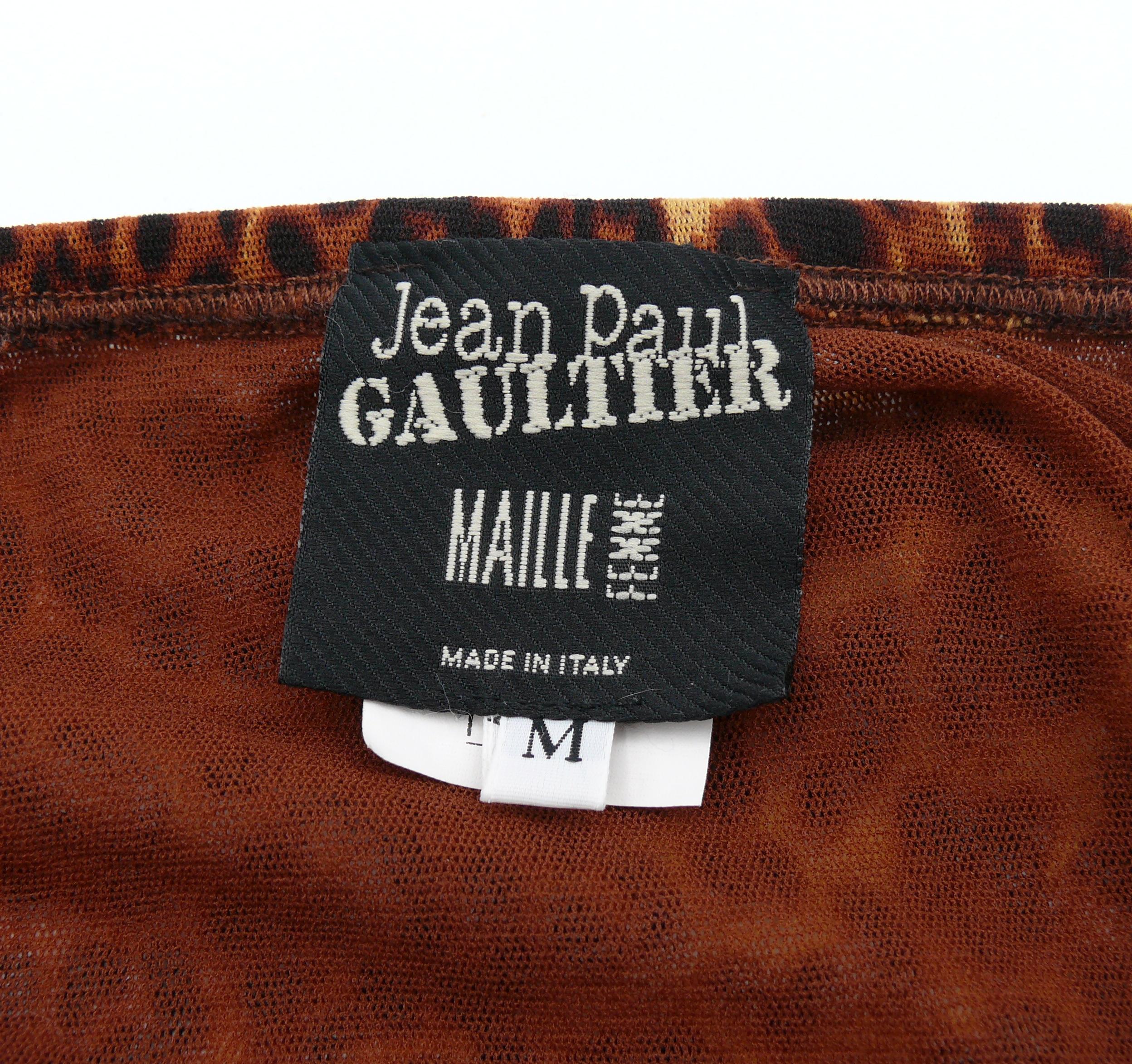 Jean Paul Gaultier Sheer Mesh Cheetah Print Cardigan and Skirt Ensemble Size M For Sale 5
