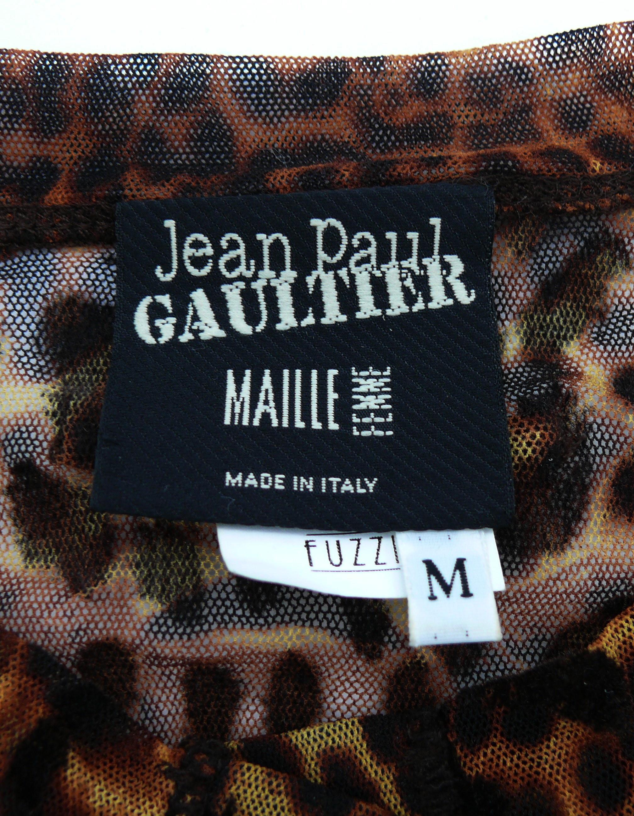 Jean Paul Gaultier Ensemble aus Strickjacke und Rock aus durchsichtigem Mesh mit Gepardenmuster, Größe M im Angebot 6