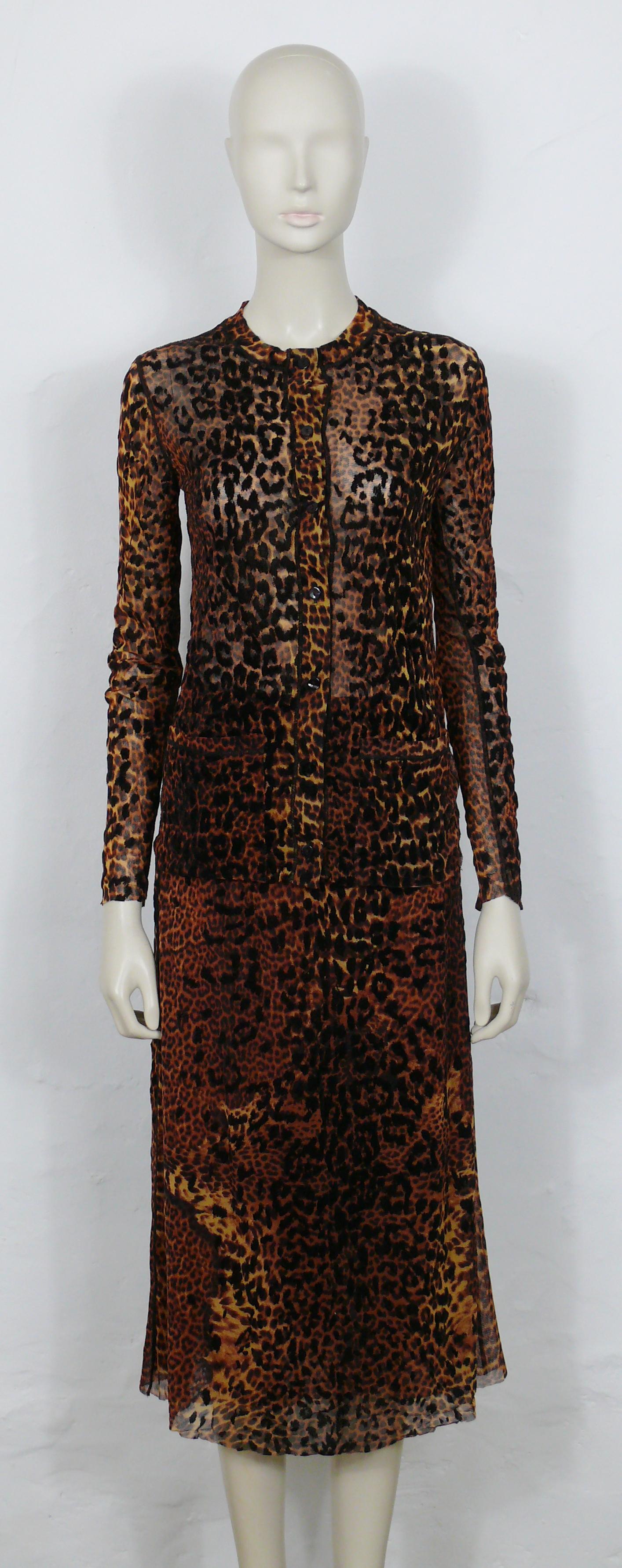 Women's Jean Paul Gaultier Sheer Mesh Cheetah Print Cardigan and Skirt Ensemble Size M For Sale