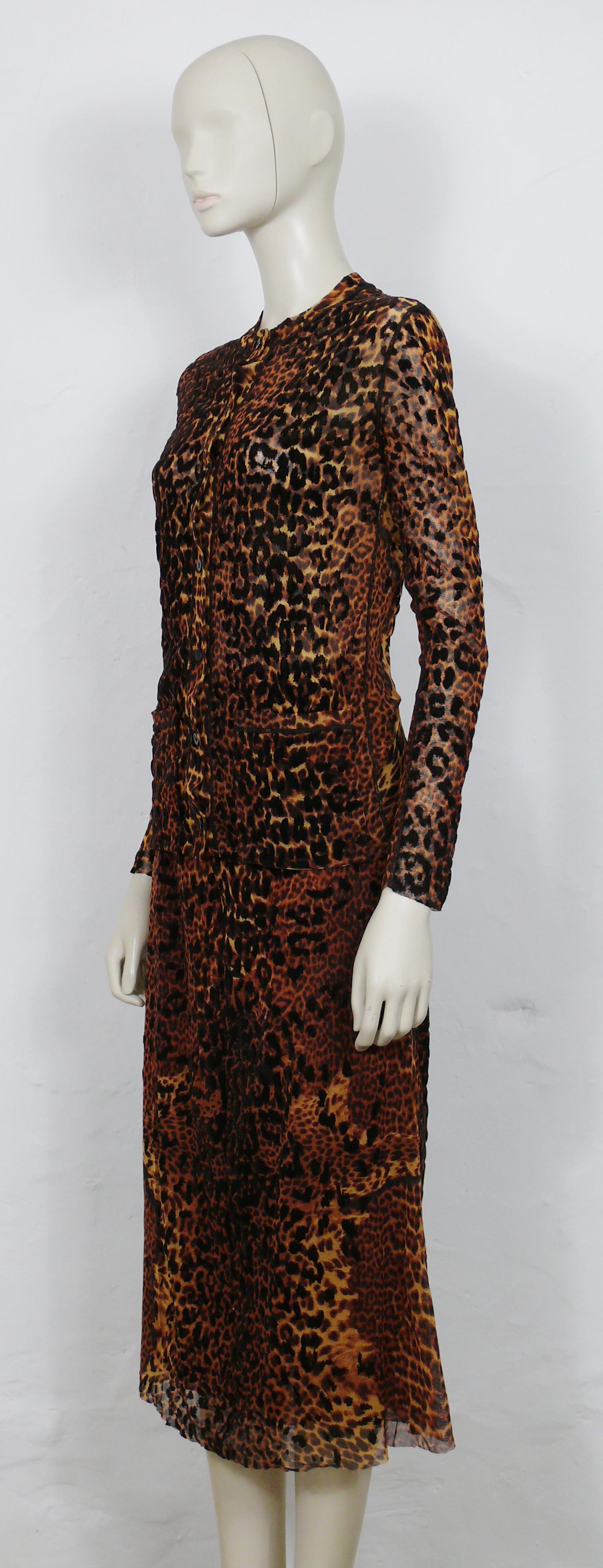 Jean Paul Gaultier Sheer Mesh Cheetah Print Cardigan and Skirt Ensemble Size M For Sale 2