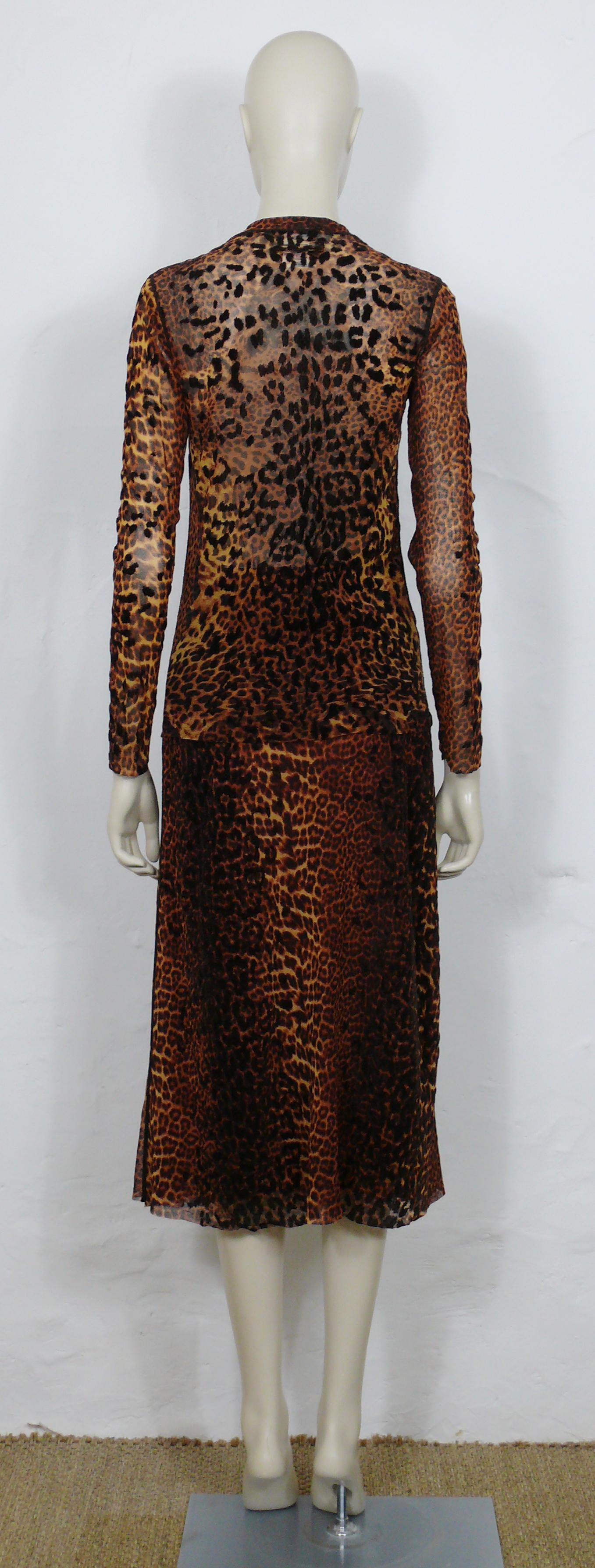 Jean Paul Gaultier Sheer Mesh Cheetah Print Cardigan and Skirt Ensemble Size M For Sale 3