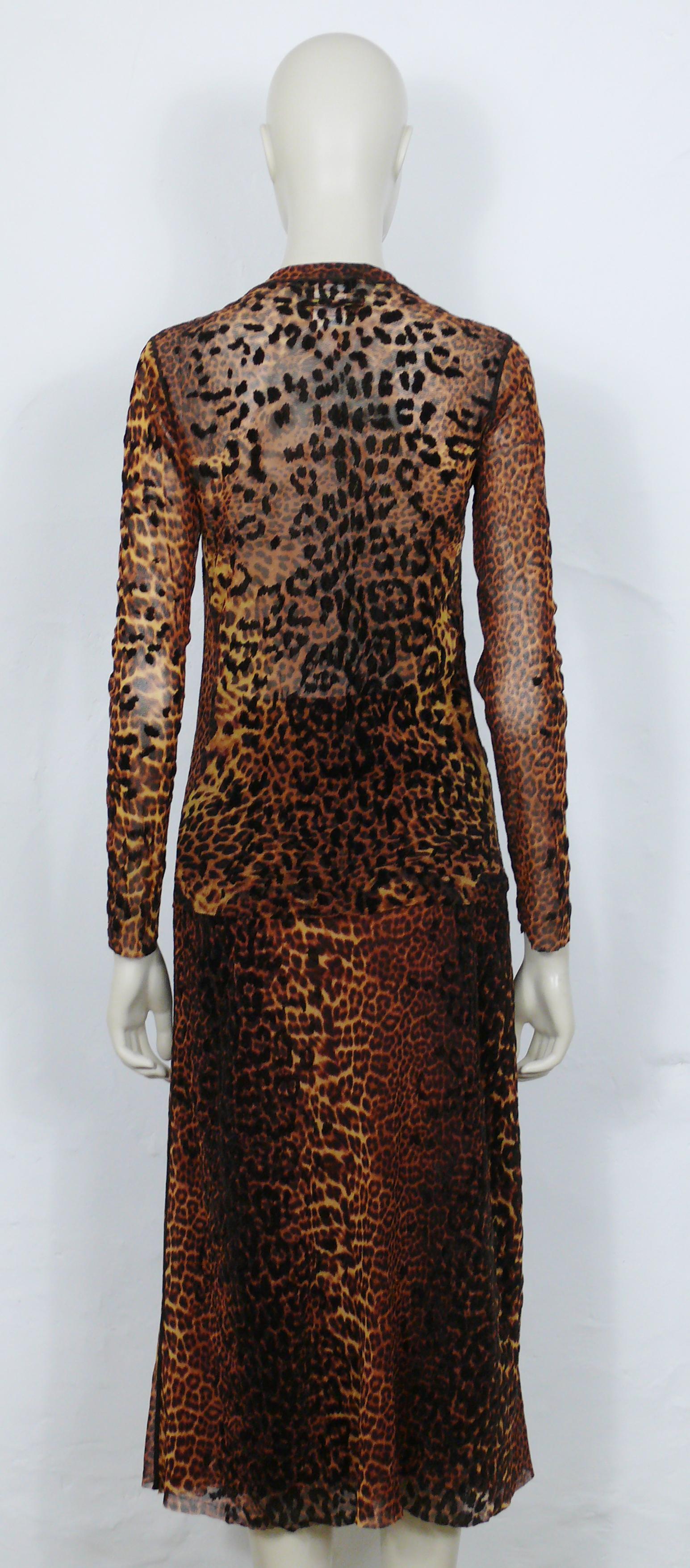 Jean Paul Gaultier Sheer Mesh Cheetah Print Cardigan and Skirt Ensemble Size M For Sale 4