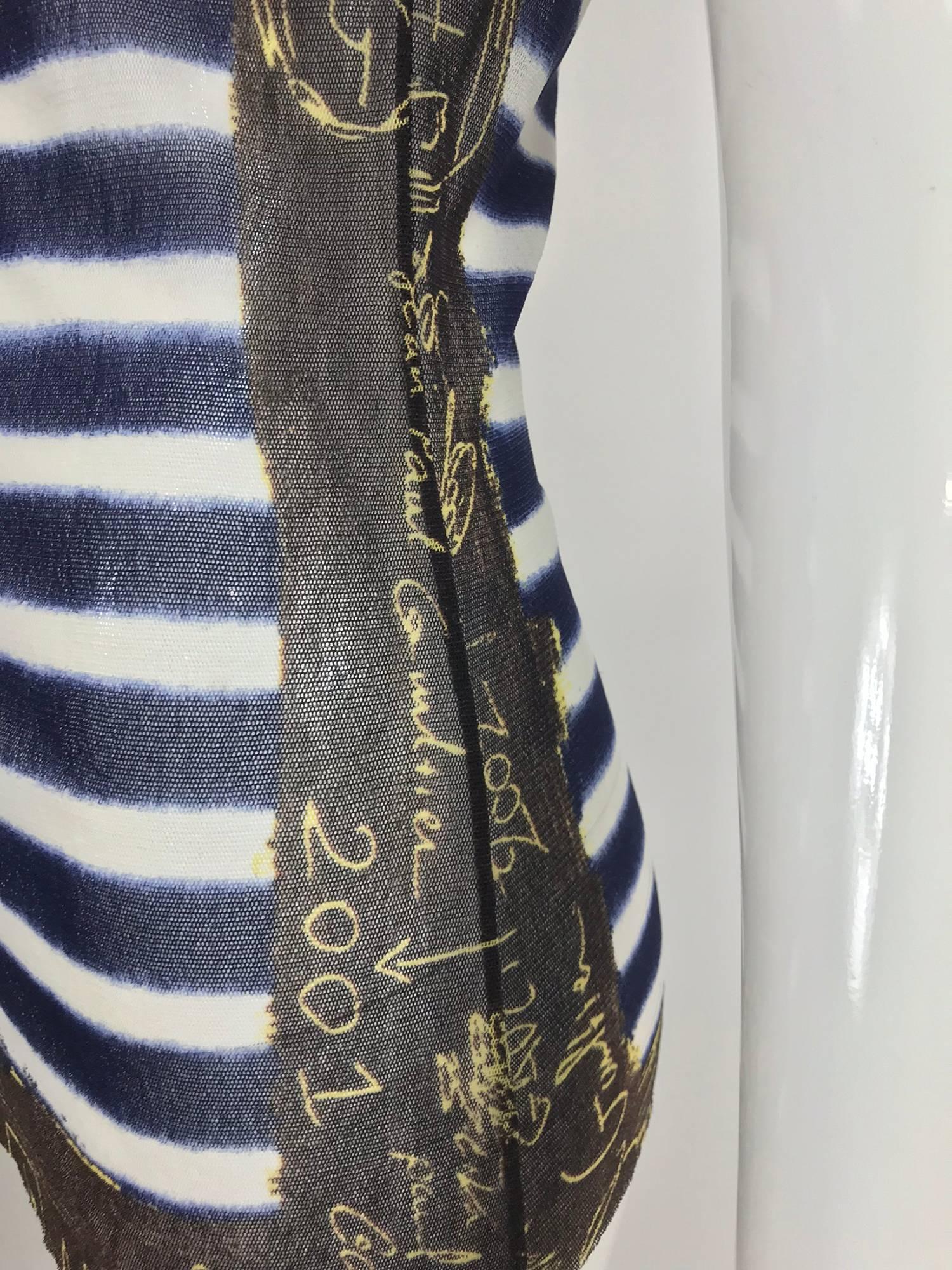 Jean Paul Gaultier signed nautical stripe mesh tank top dated 2001-02 8