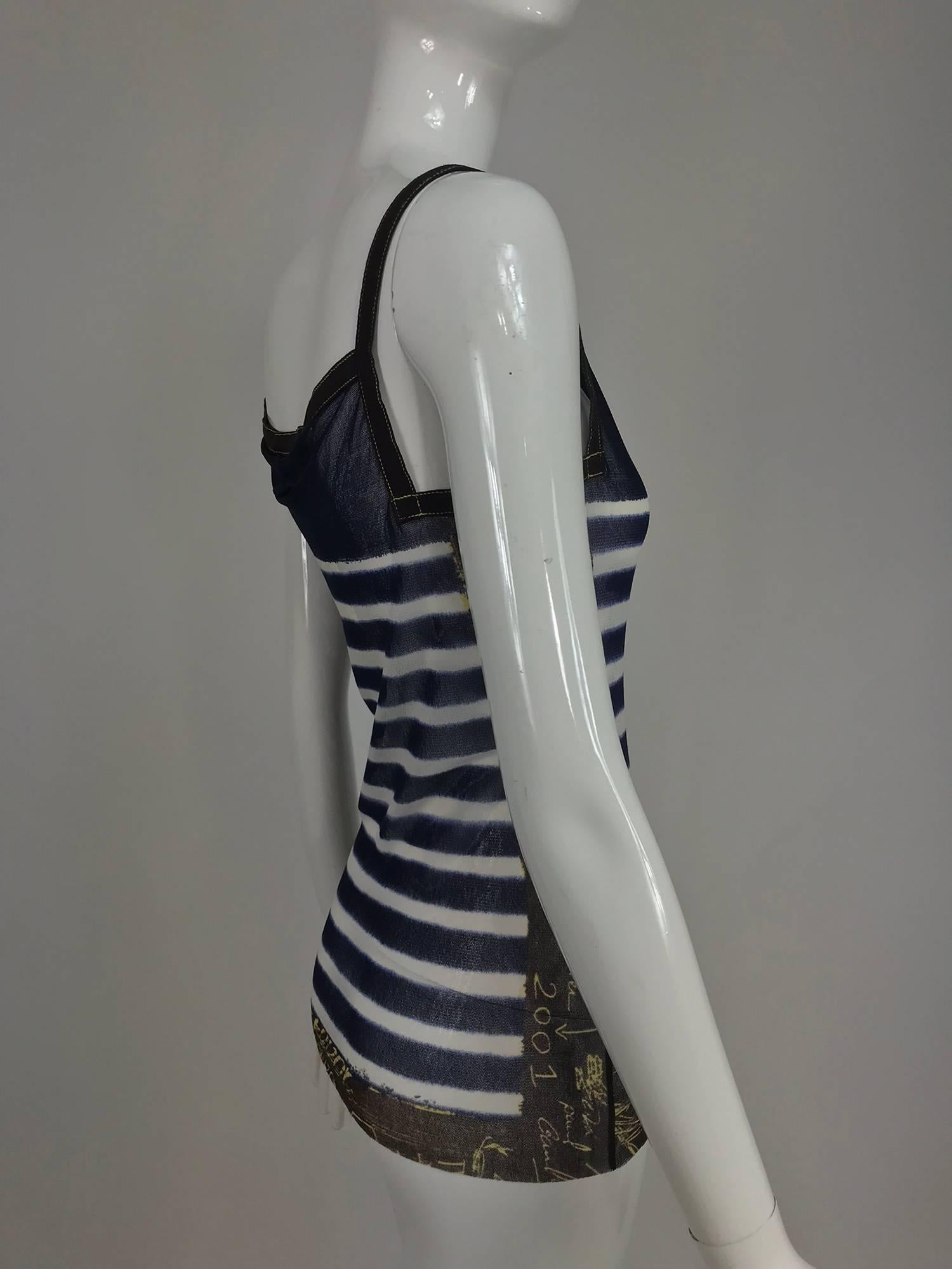 Women's Jean Paul Gaultier signed nautical stripe mesh tank top dated 2001-02