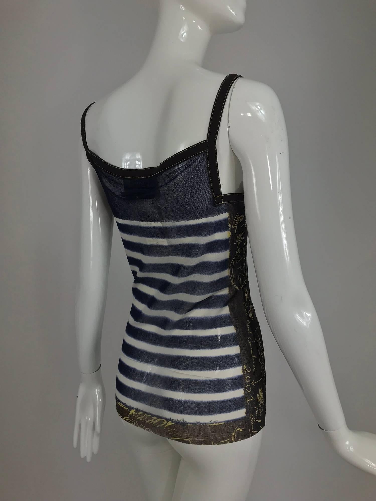 Jean Paul Gaultier signed nautical stripe mesh tank top dated 2001-02 1