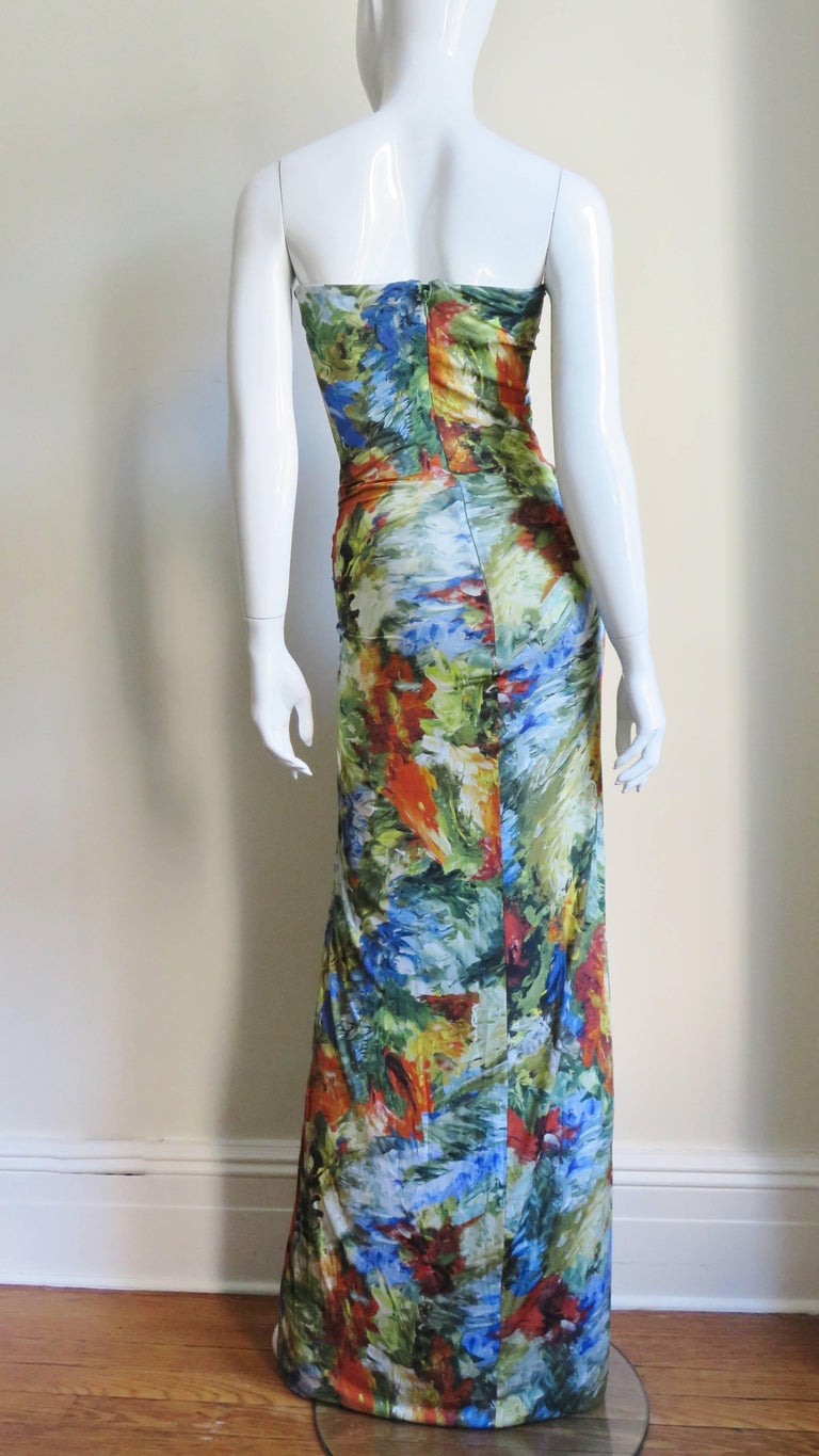 Jean Paul Gaultier Silk Ruched Strapless Maxi Dress For Sale at 1stdibs