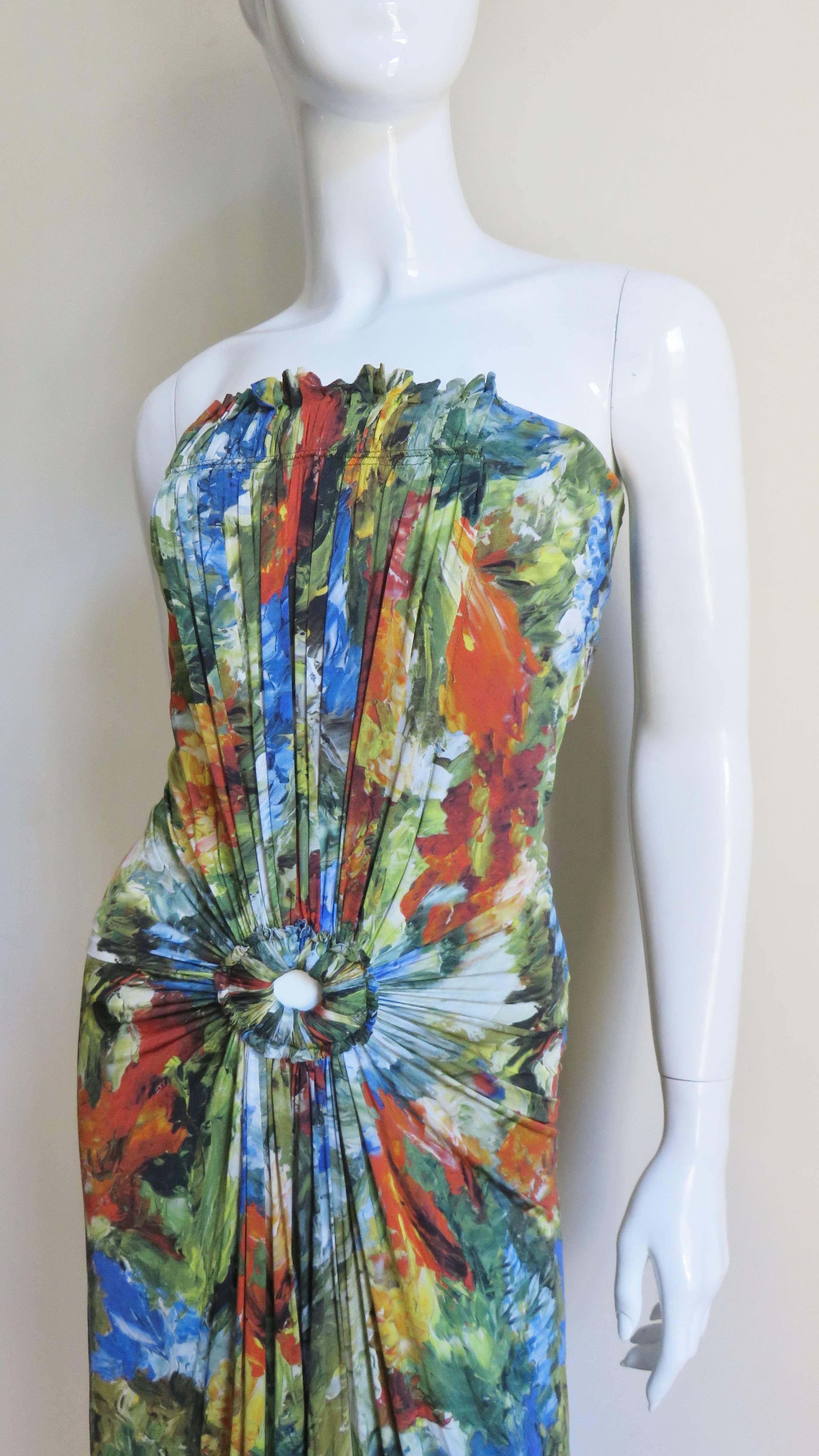 Jean Paul Gaultier Silk Strapless Maxi Dress In Good Condition In Water Mill, NY