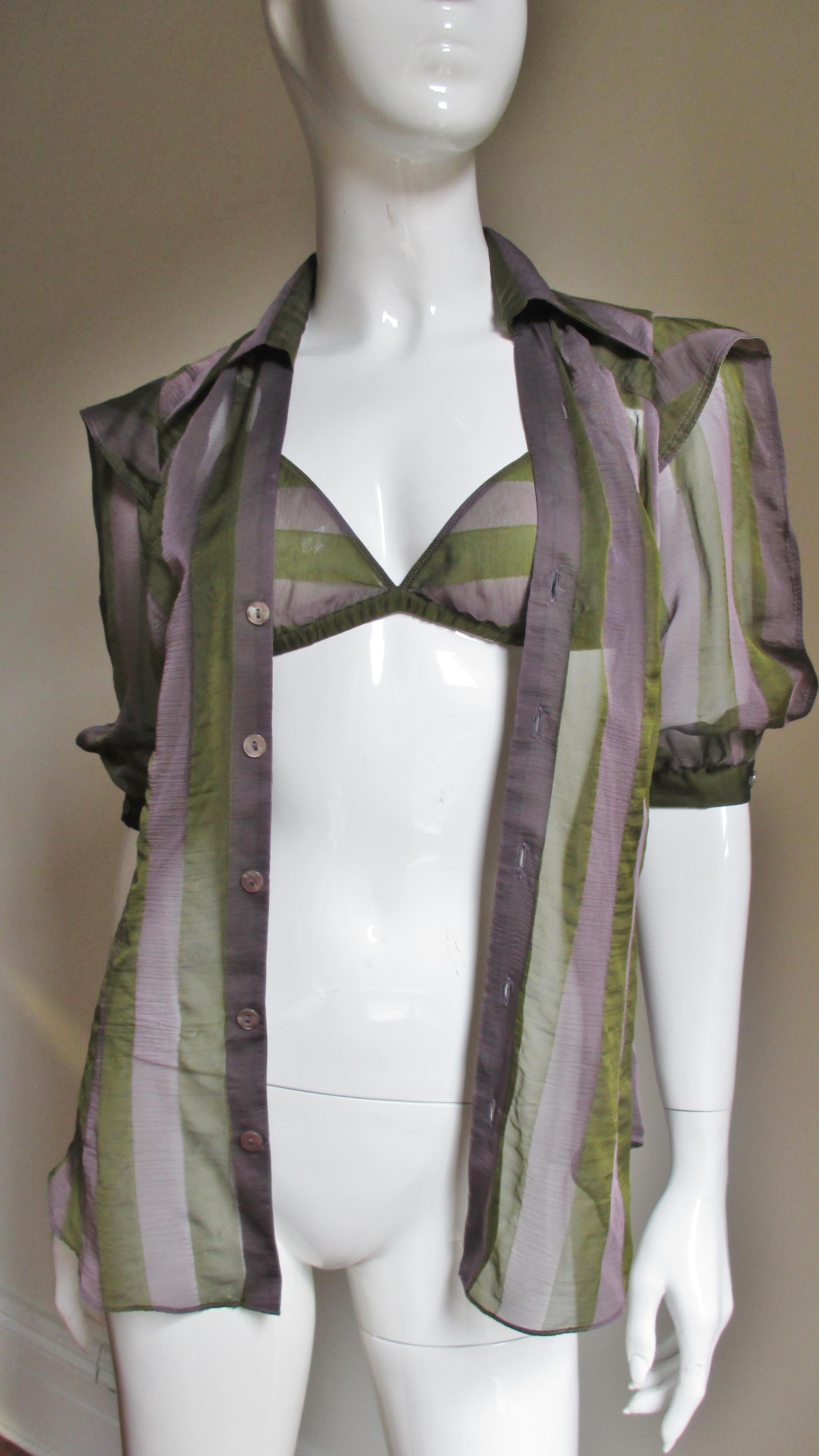 Jean Paul Gaultier Silk Shirt and Matching Bralette In Good Condition In Water Mill, NY