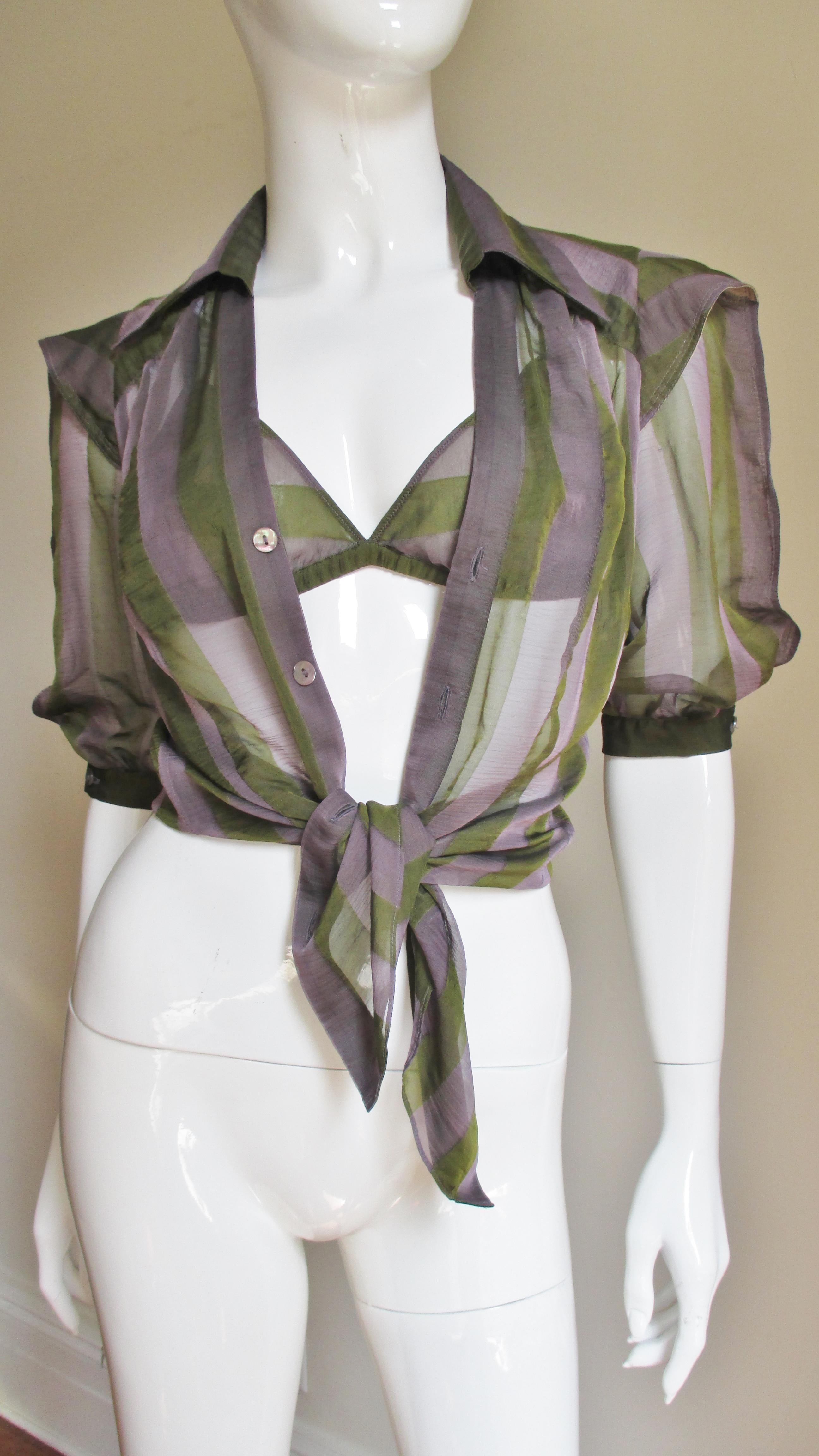 Gray Jean Paul Gaultier Silk Shirt and Matching Bralette