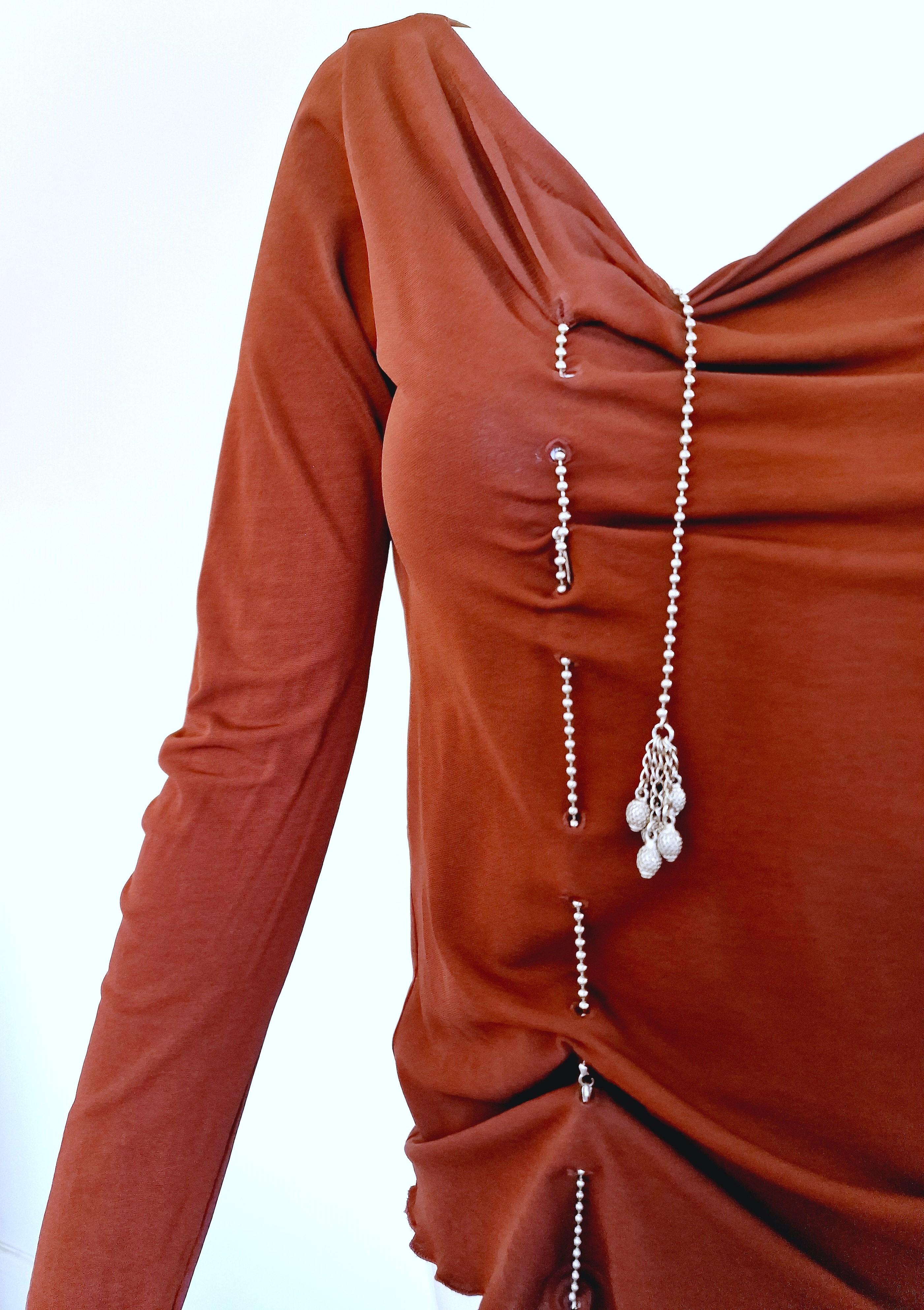 Women's Jean Paul Gaultier Silver Chain Lace Up Black Semi Sheer T-shirt Tee Top For Sale