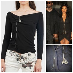 Jean Paul Gaultier Silbernes, halbtransparentes T-Shirt-Top mit Kette und Schnürung in Schwarz