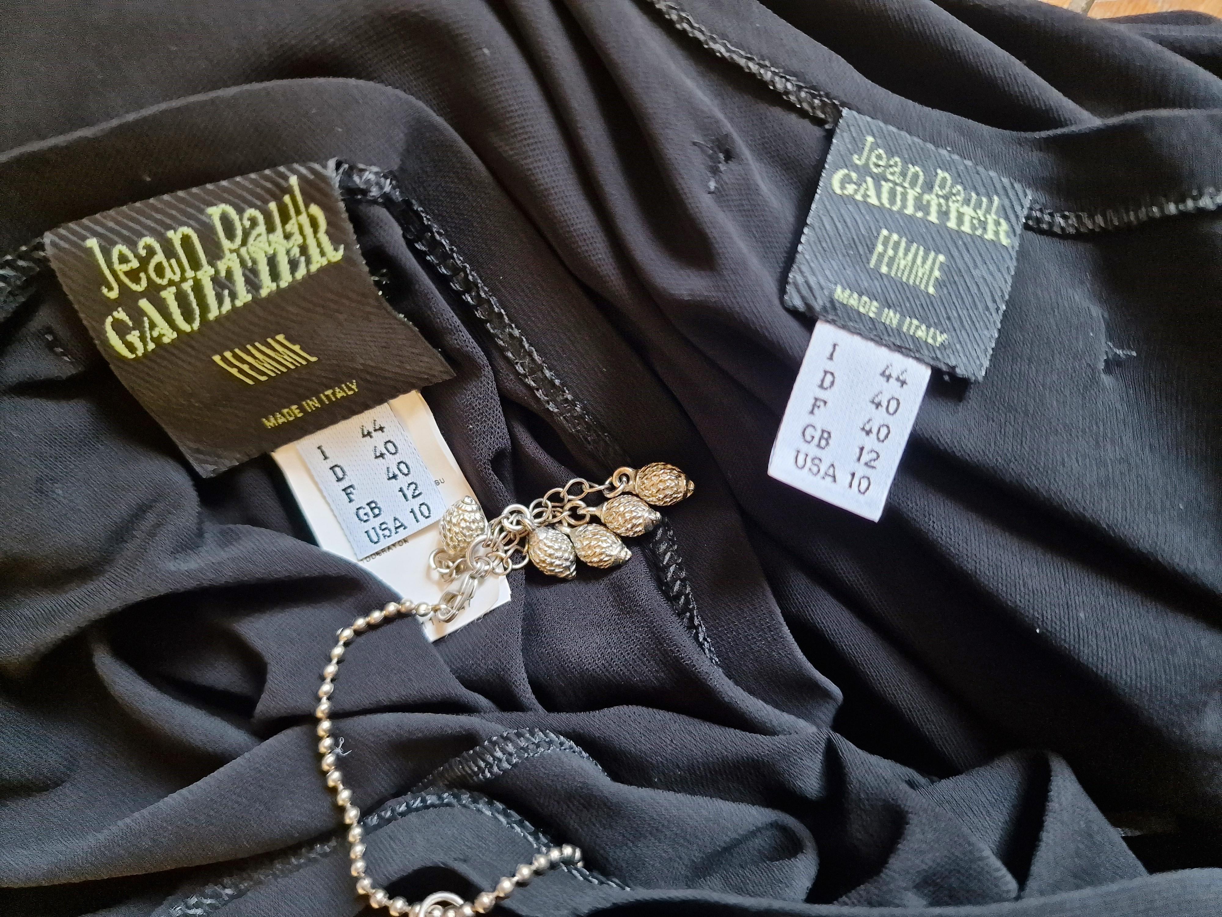 Jean Paul Gaultier Silber Kette Schnürung Schwarz Halbdurchsichtiges Vintage Großes Vintage Kleid im Angebot 7