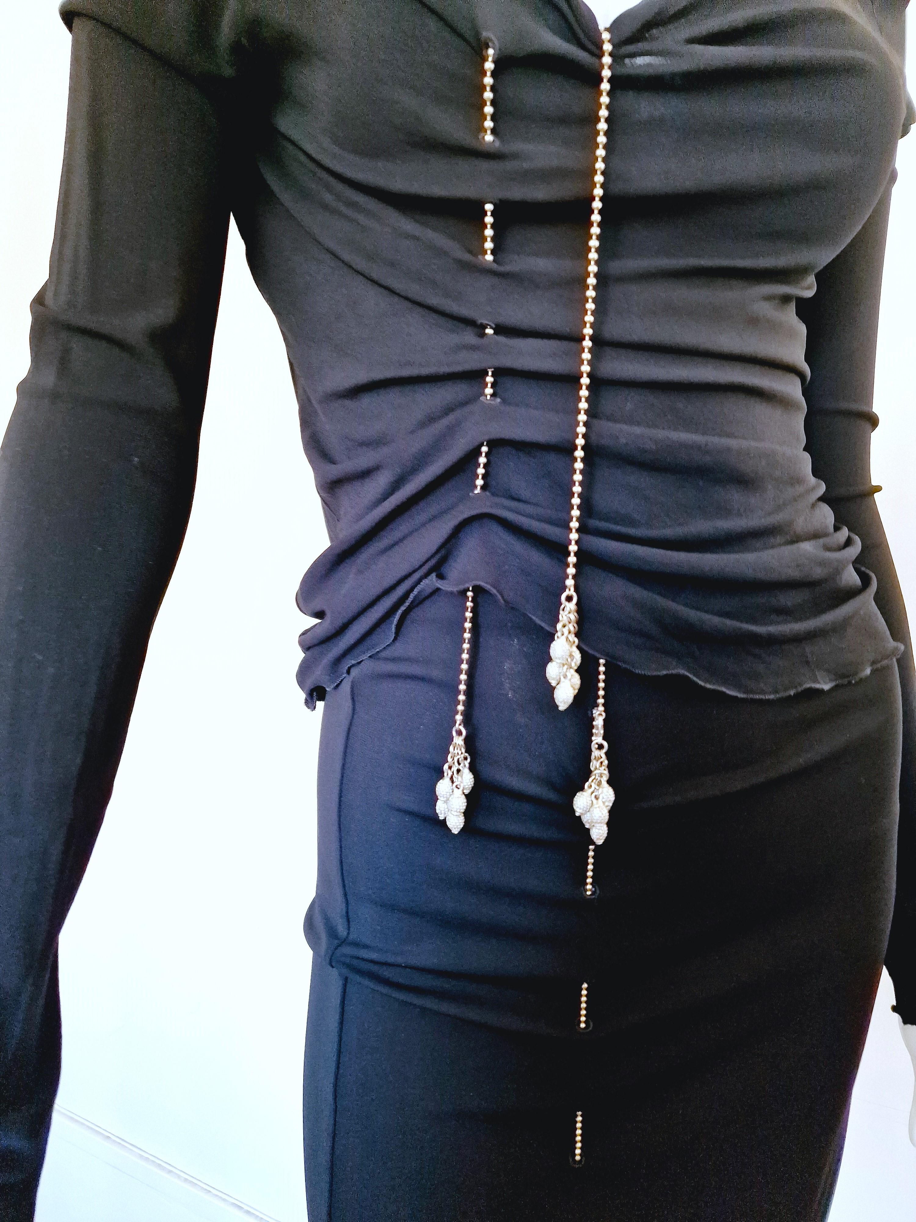 Jean Paul Gaultier Silber Kette Schnürung Schwarz Halbdurchsichtiges Vintage Großes Vintage Kleid Damen im Angebot