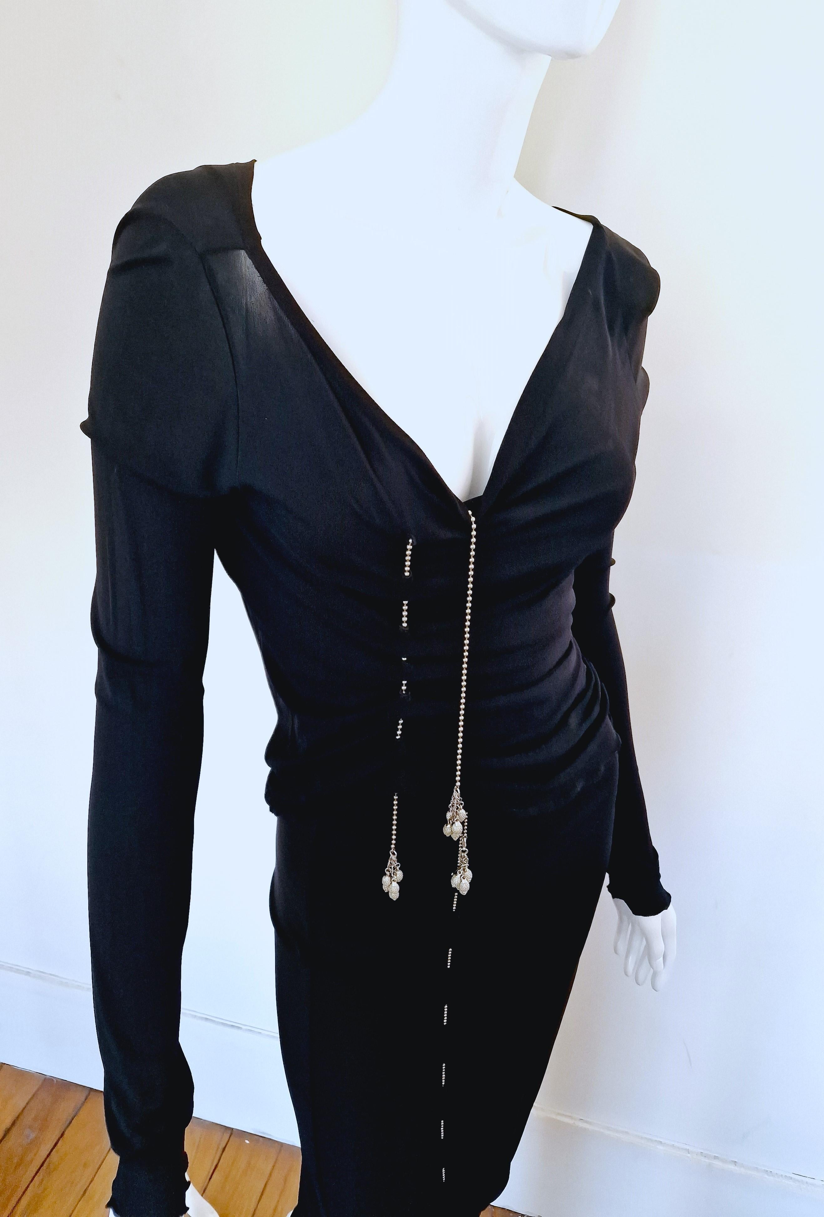 Jean Paul Gaultier Silver Chain Lace Up Black Semi Sheer Vintage Large Dress For Sale 3