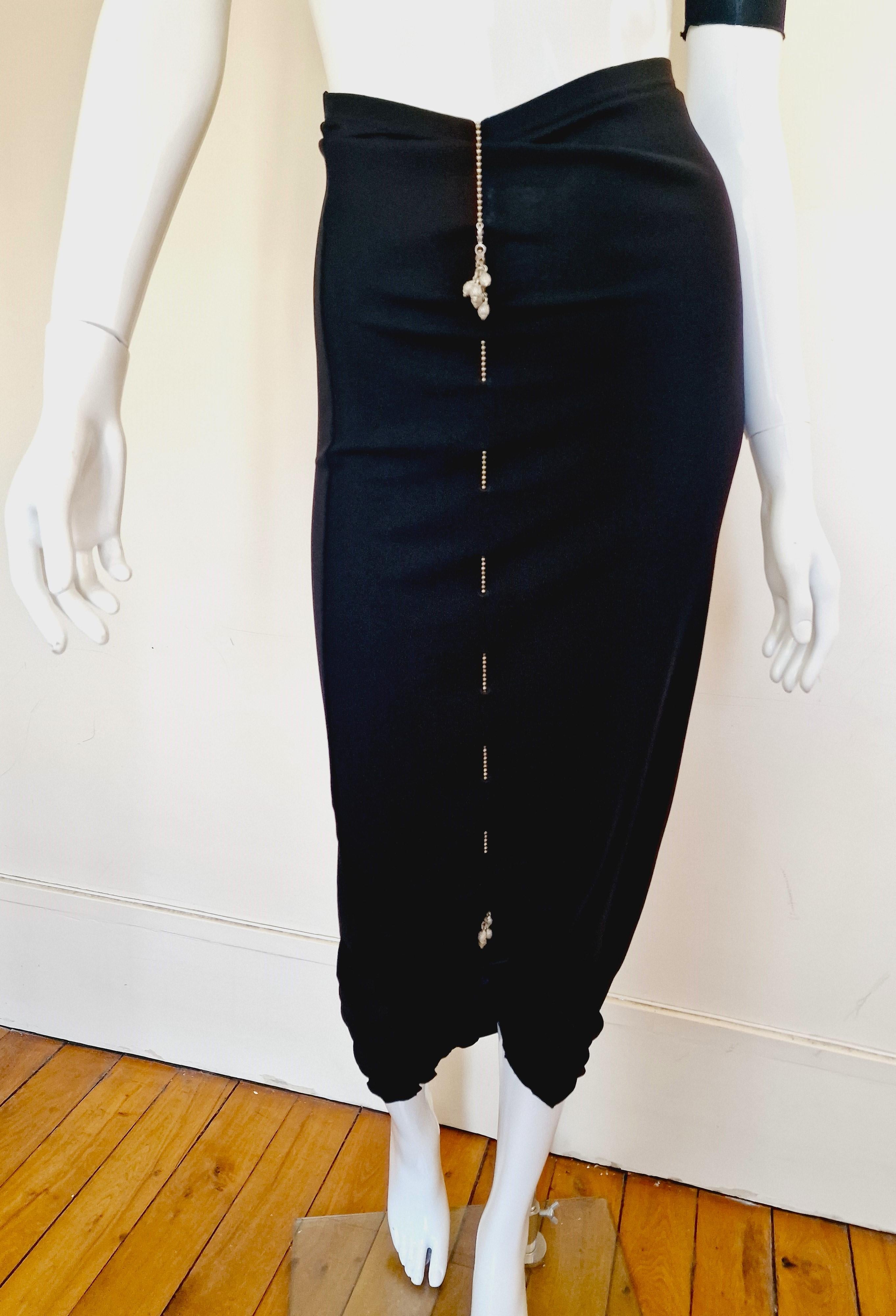 Jean Paul Gaultier Silver Chain Lace Up Black Semi Sheer Vintage Large Dress For Sale 5
