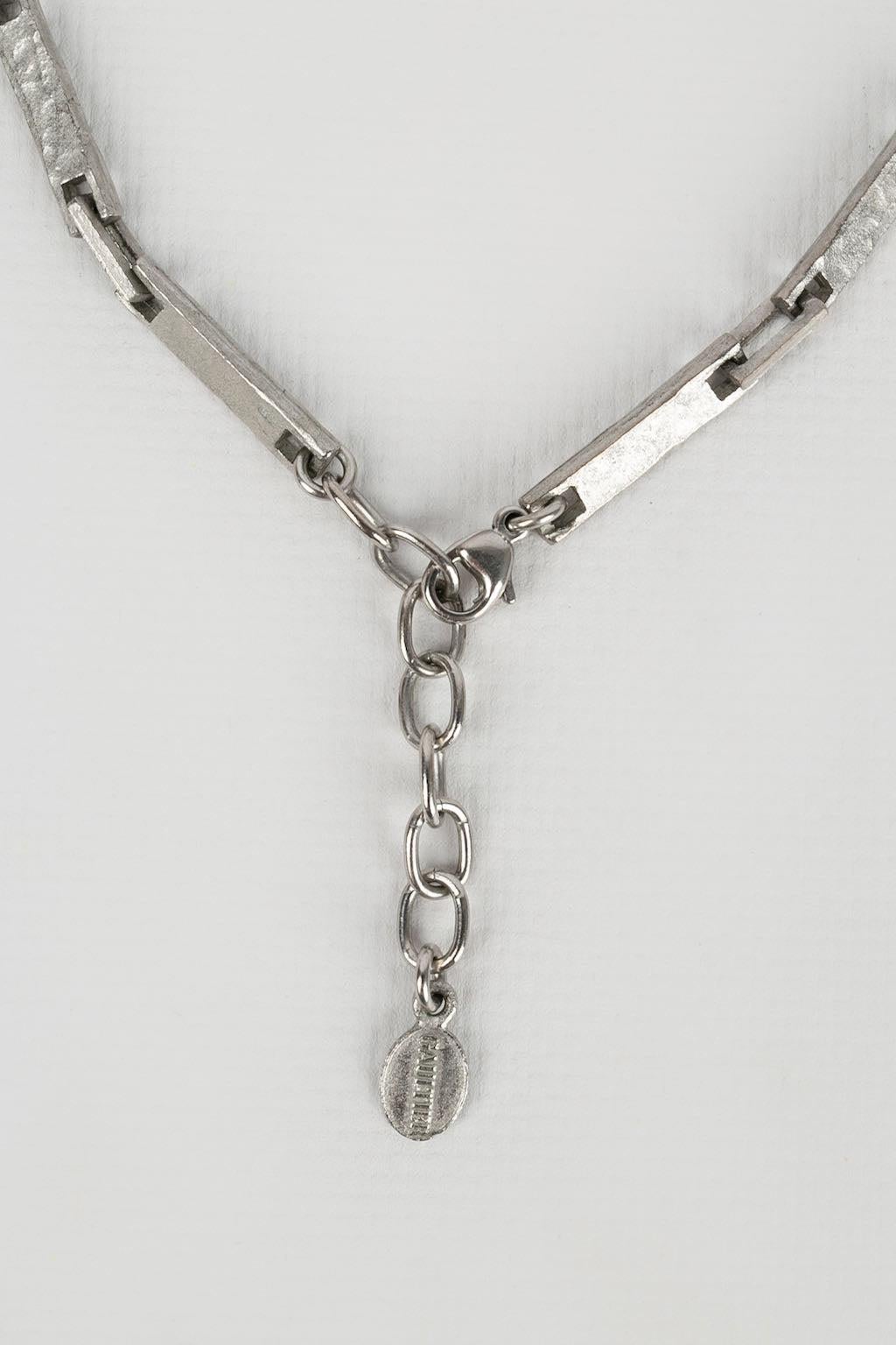 Jean Paul Gaultier Silber-Metall-Halskette mit mehrfarbigen Steinen im Angebot 2
