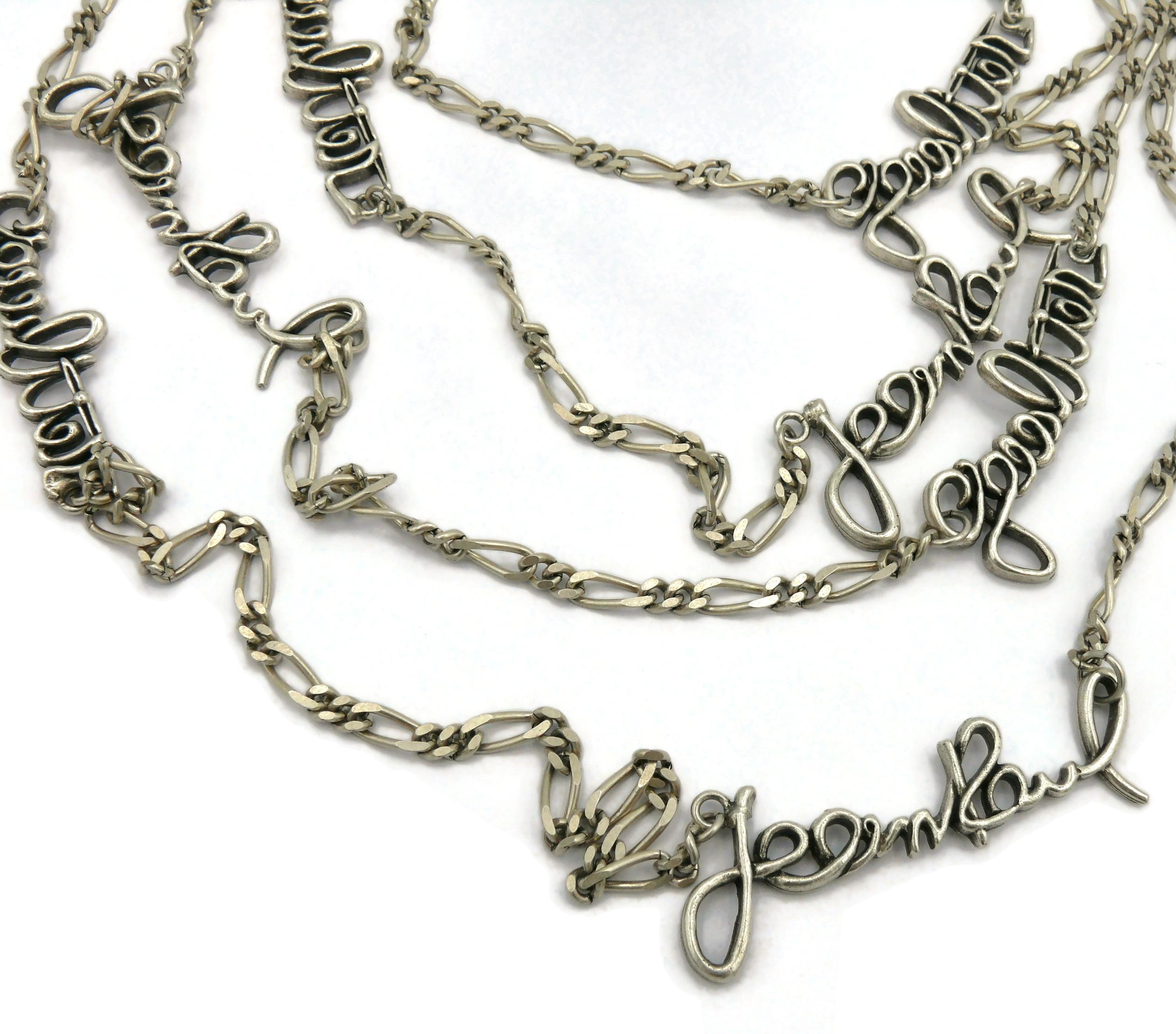 JEAN PAUL GAULTIER Silver Tone Cursive Signature Multi-Strand Necklace In Excellent Condition For Sale In Nice, FR