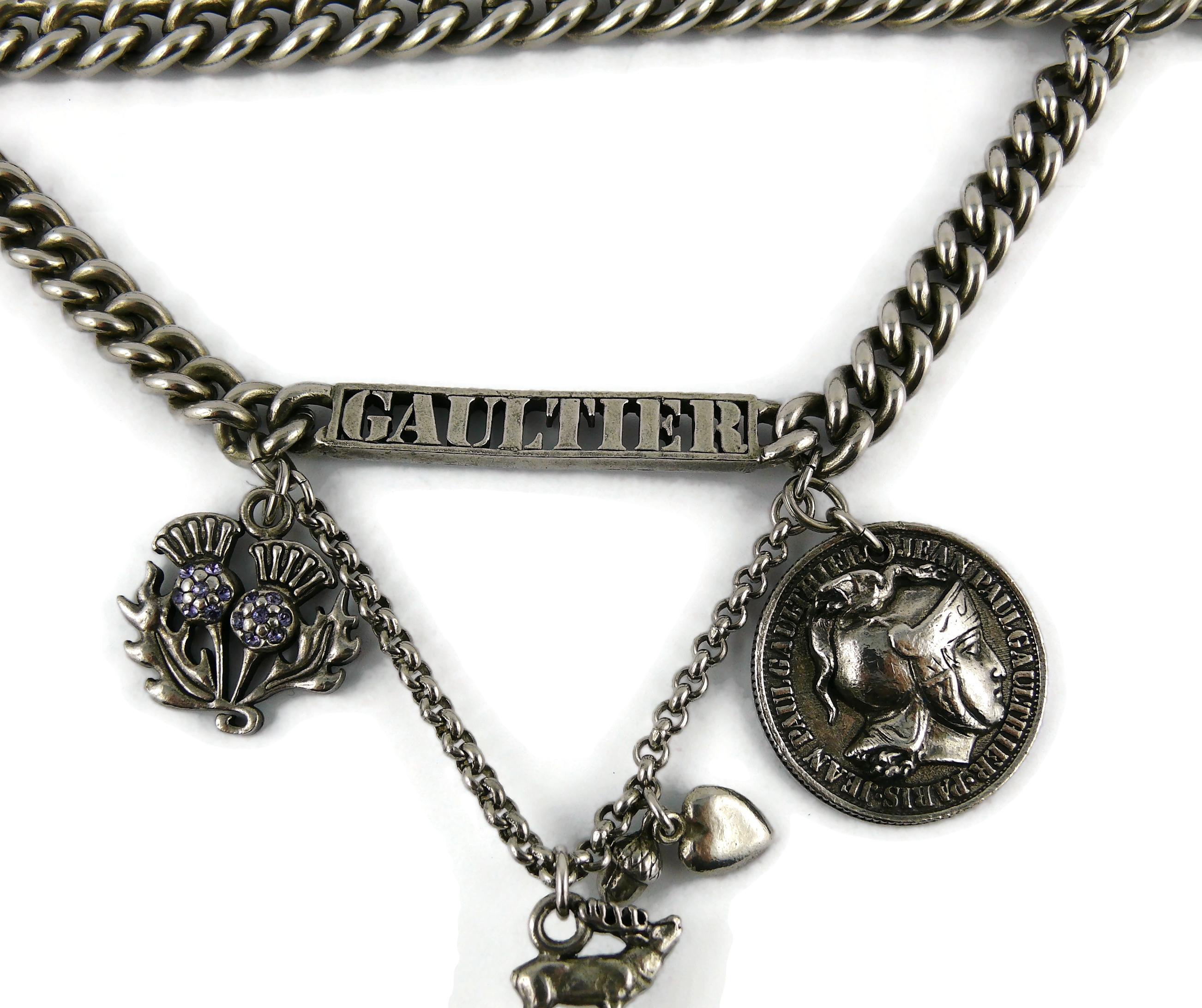 Jean Paul Gaultier Silver Toned Curb Chain Charm Necklace In Excellent Condition In Nice, FR