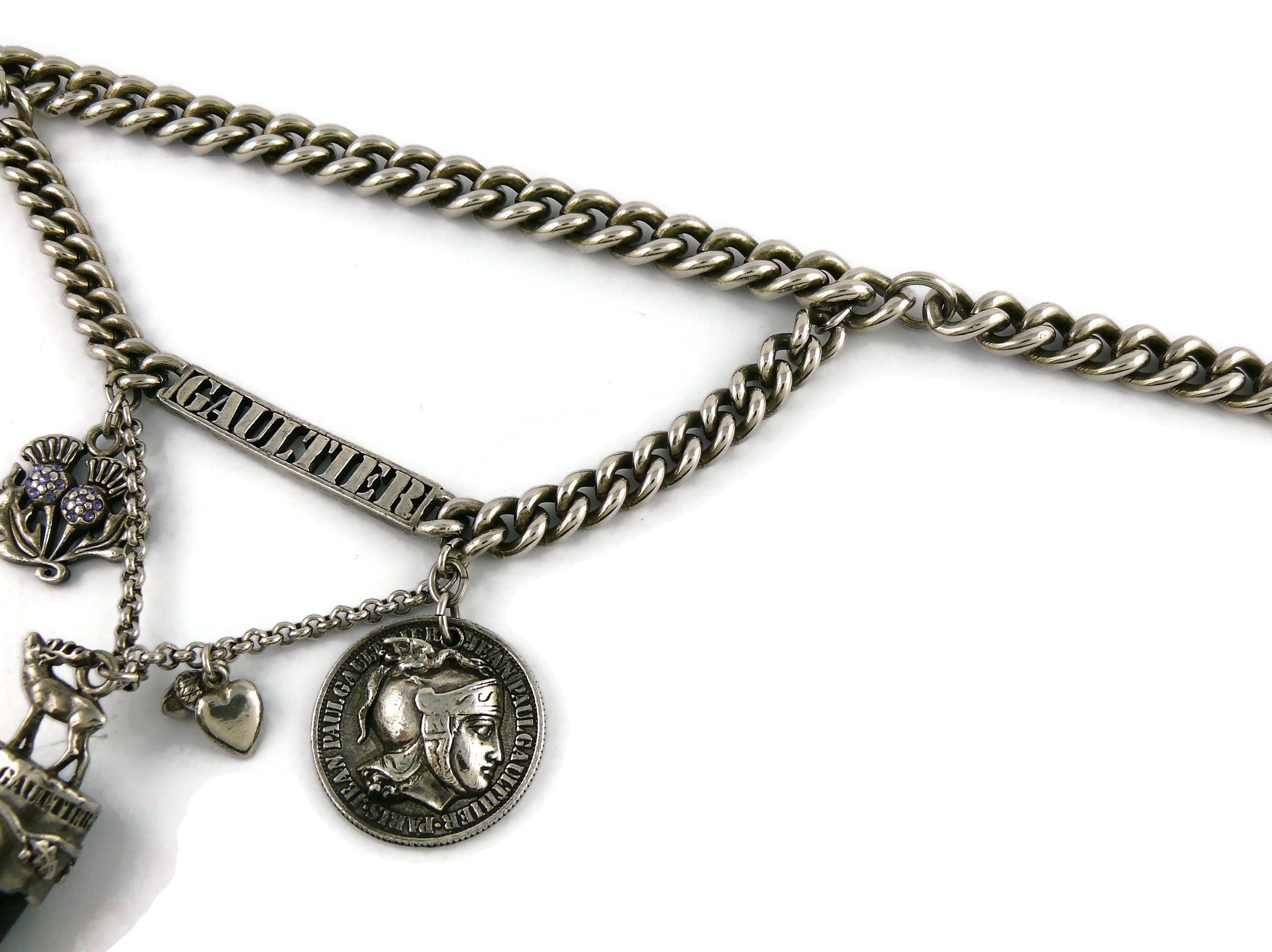 Jean Paul Gaultier Silver Toned Curb Chain Charm Necklace 1