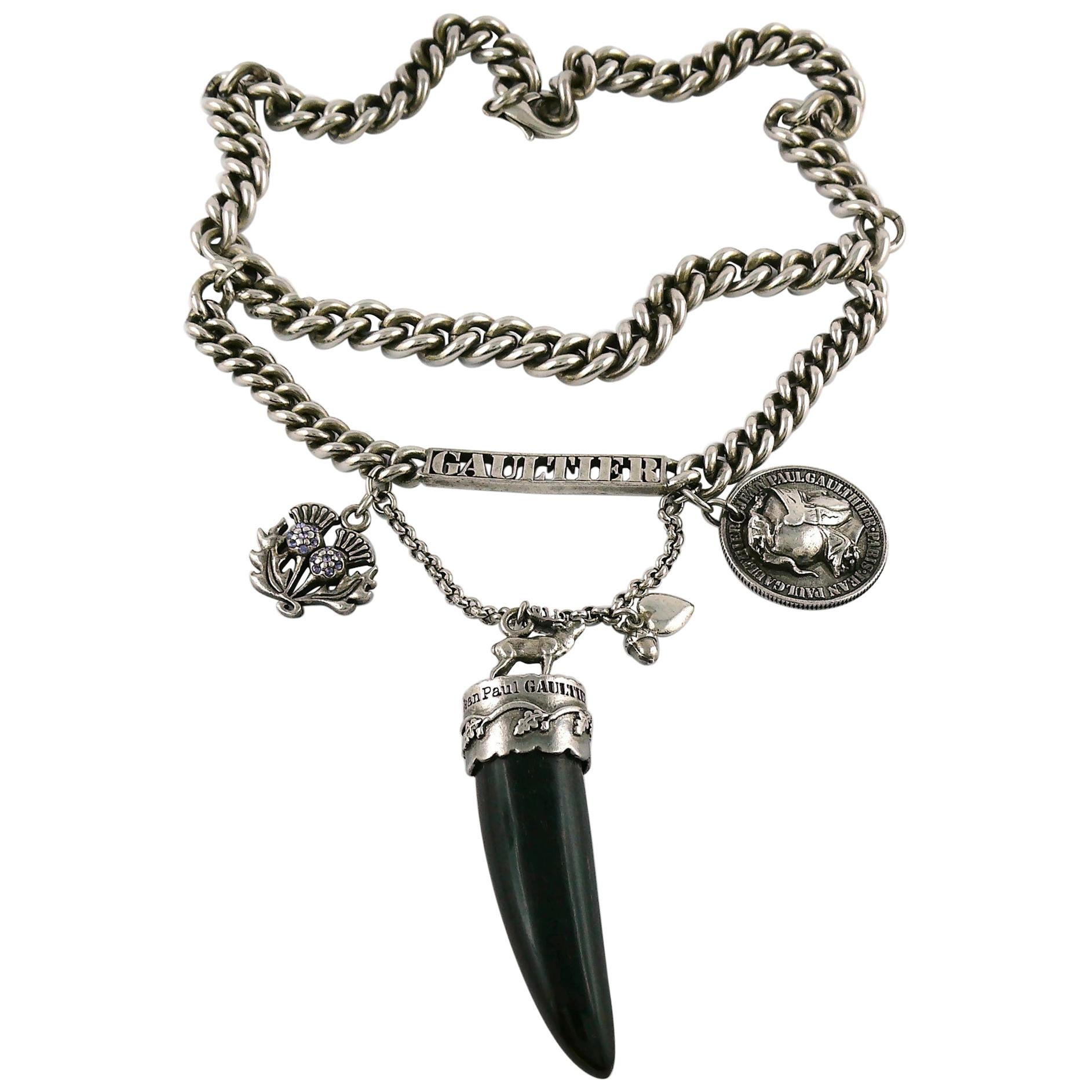 Jean Paul Gaultier Silver Toned Curb Chain Charm Necklace