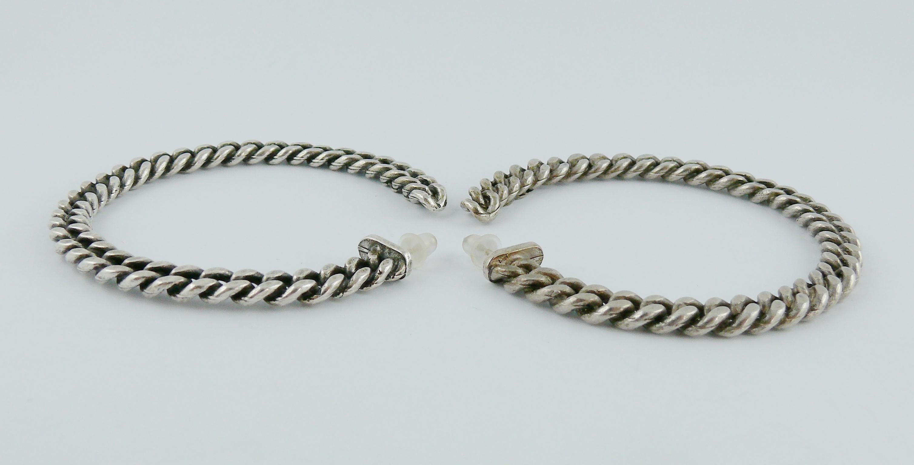 Women's Jean Paul Gaultier Silver Toned Curb Chain Hoop Earrings For Sale