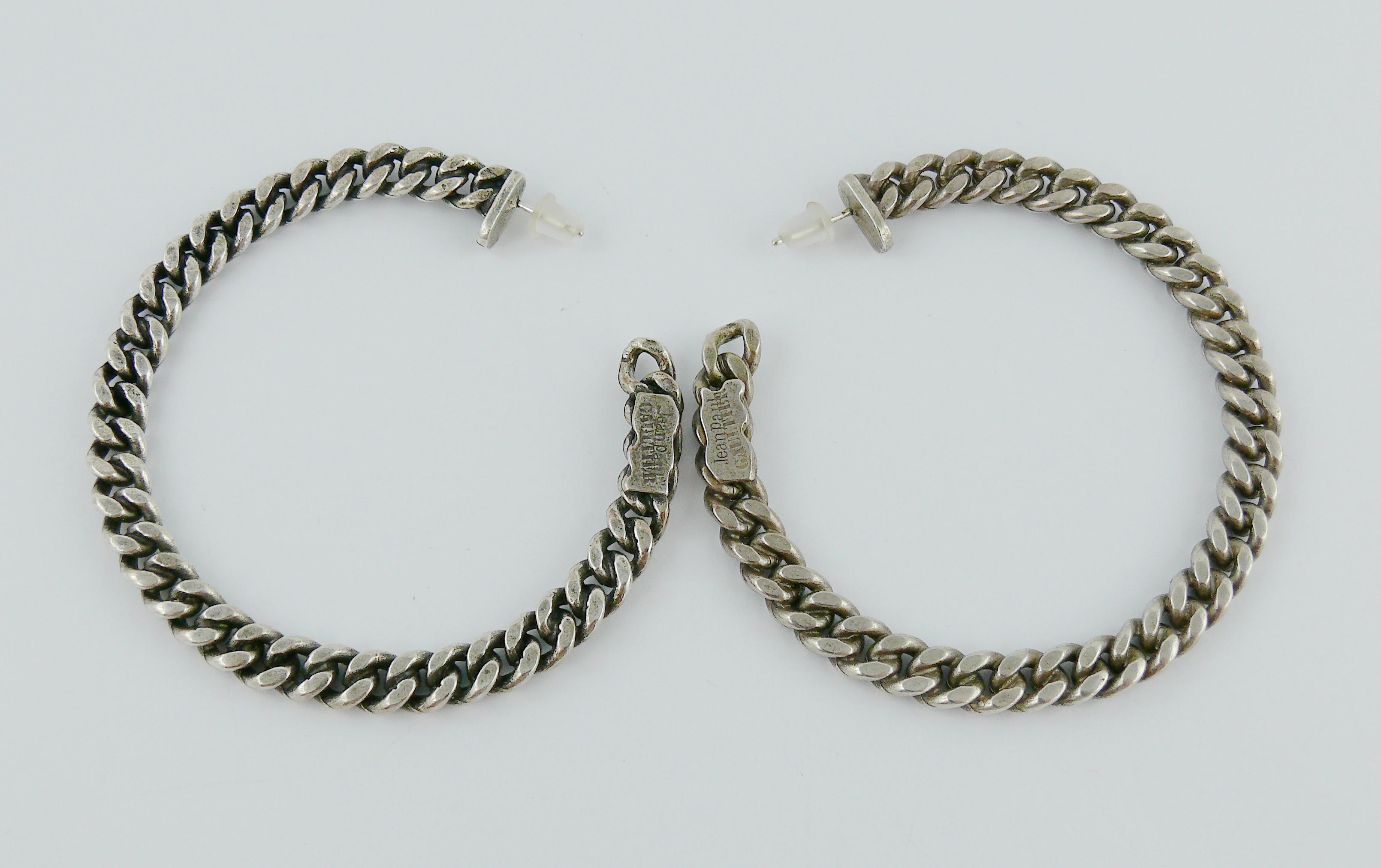 Jean Paul Gaultier Silver Toned Curb Chain Hoop Earrings For Sale 1