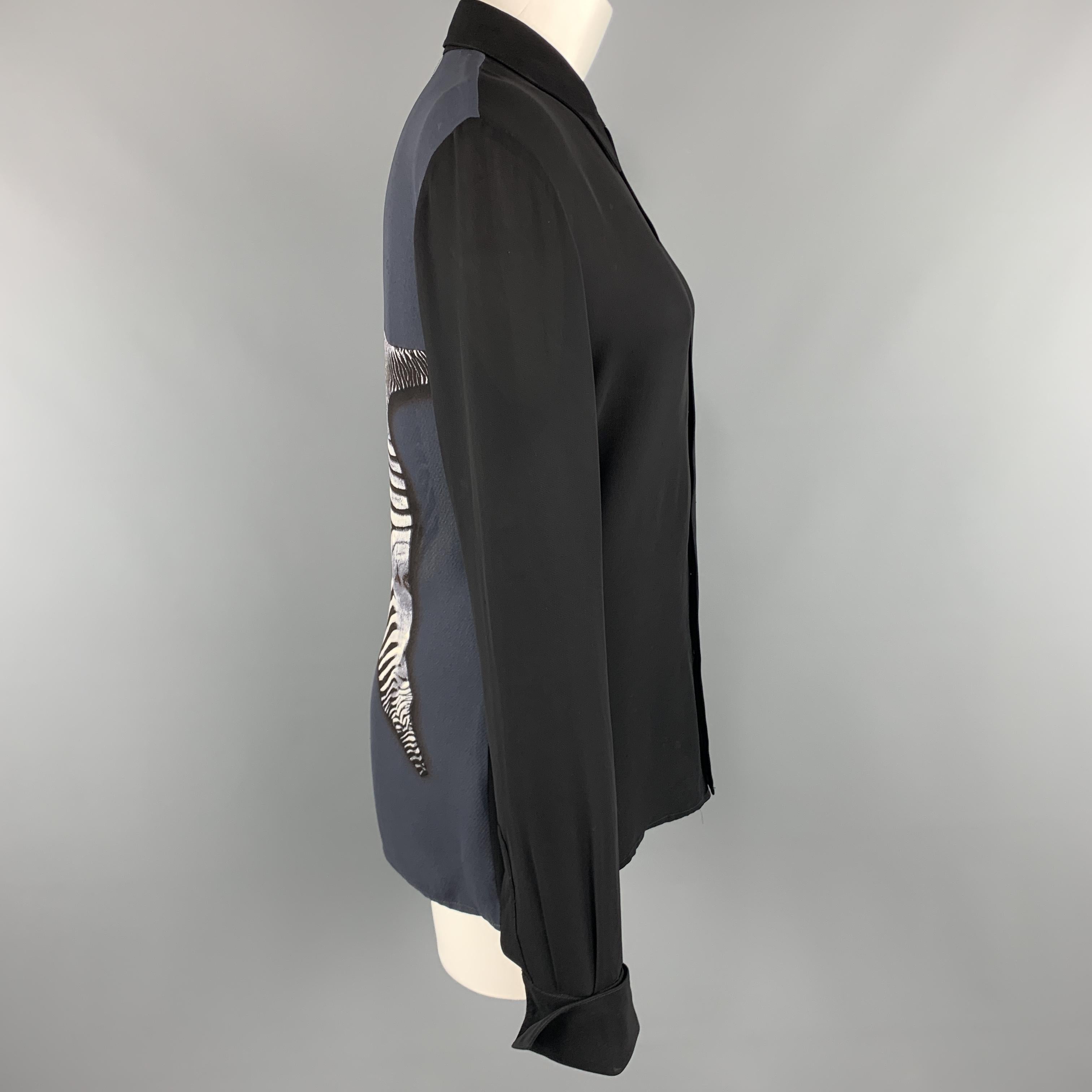 JEAN PAUL GAULTIER Size 10 Black & Charcoal Zepra Print Back Dress Shirt In Excellent Condition In San Francisco, CA
