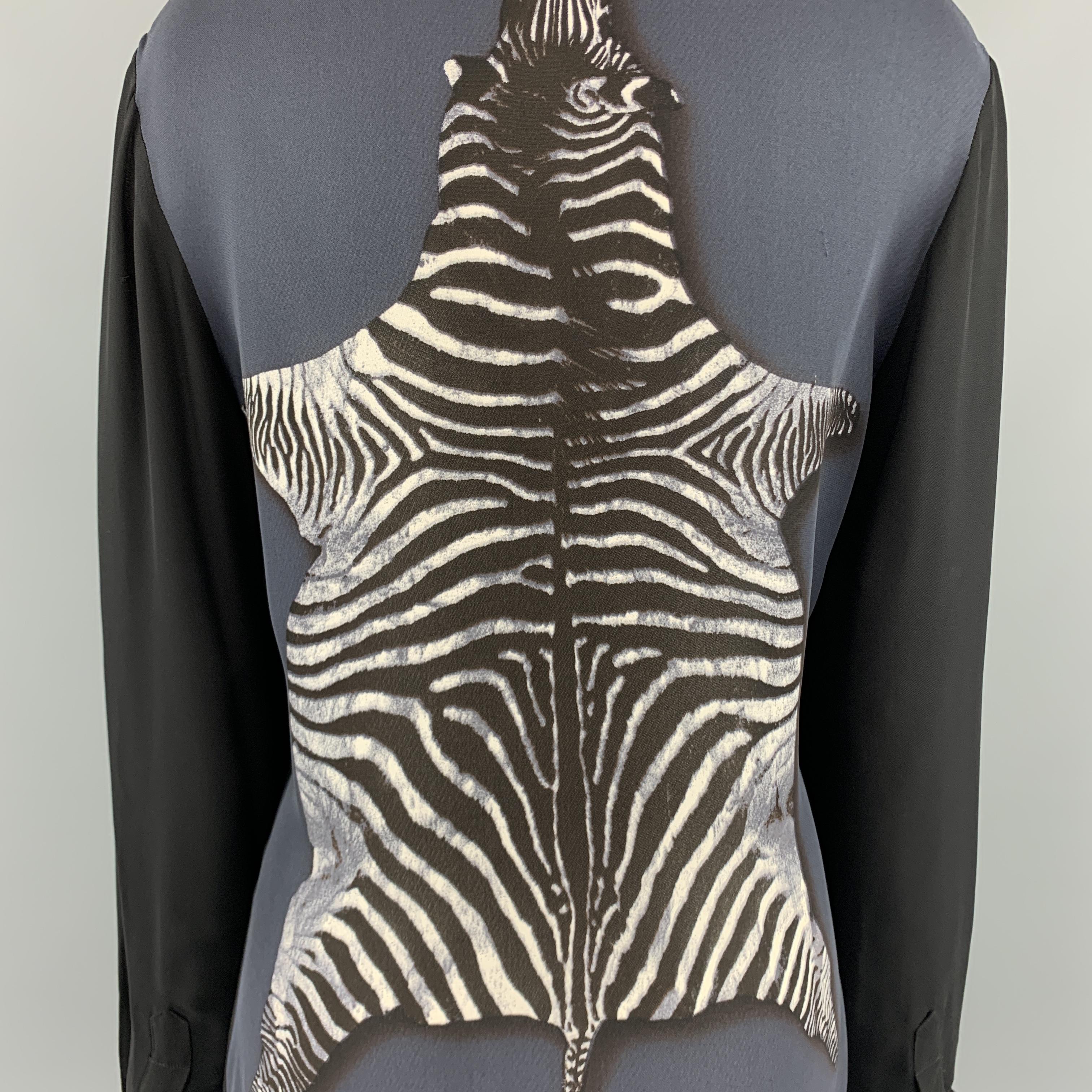 JEAN PAUL GAULTIER Size 10 Black & Charcoal Zepra Print Back Dress Shirt 1