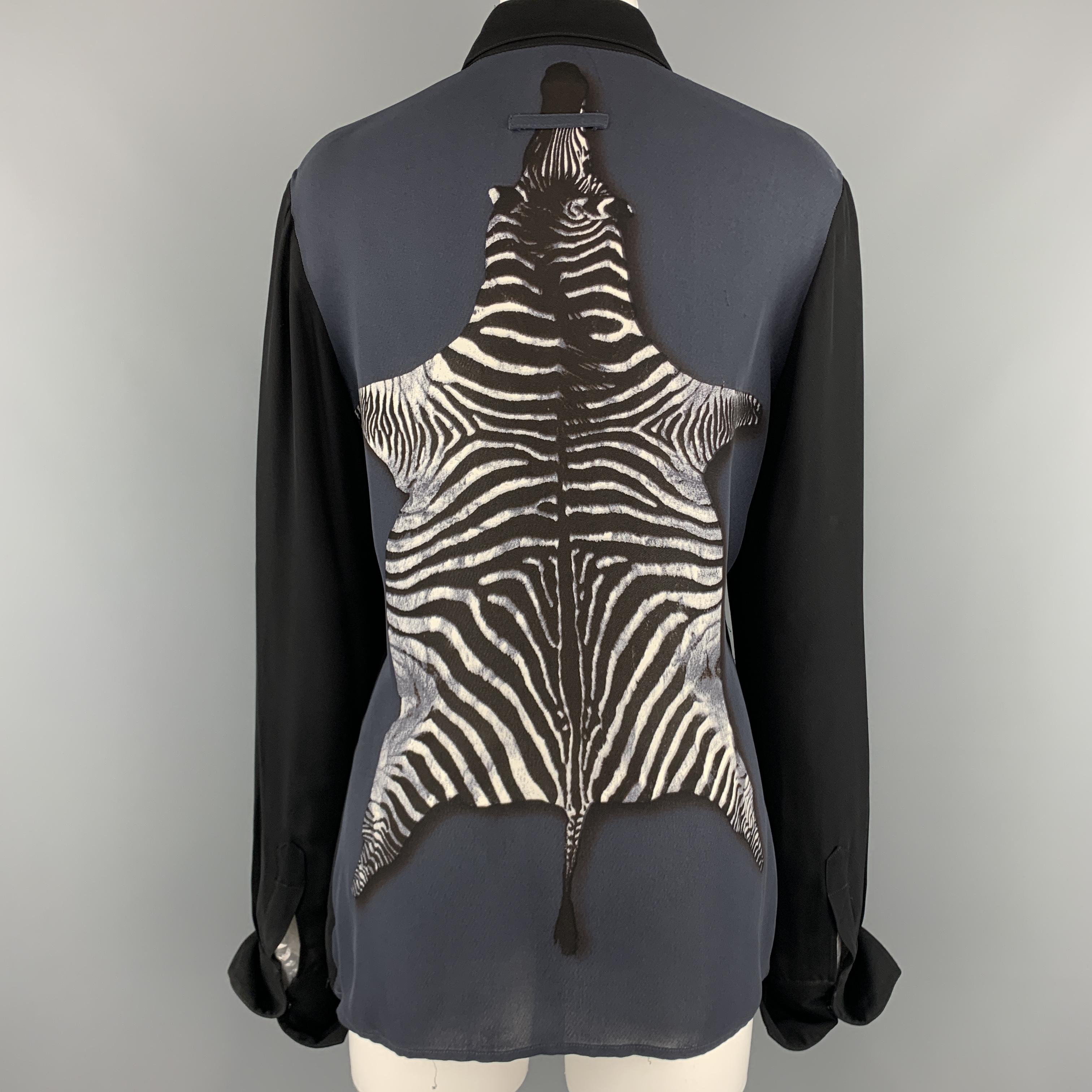 JEAN PAUL GAULTIER Size 10 Black & Charcoal Zepra Print Back Dress Shirt 3